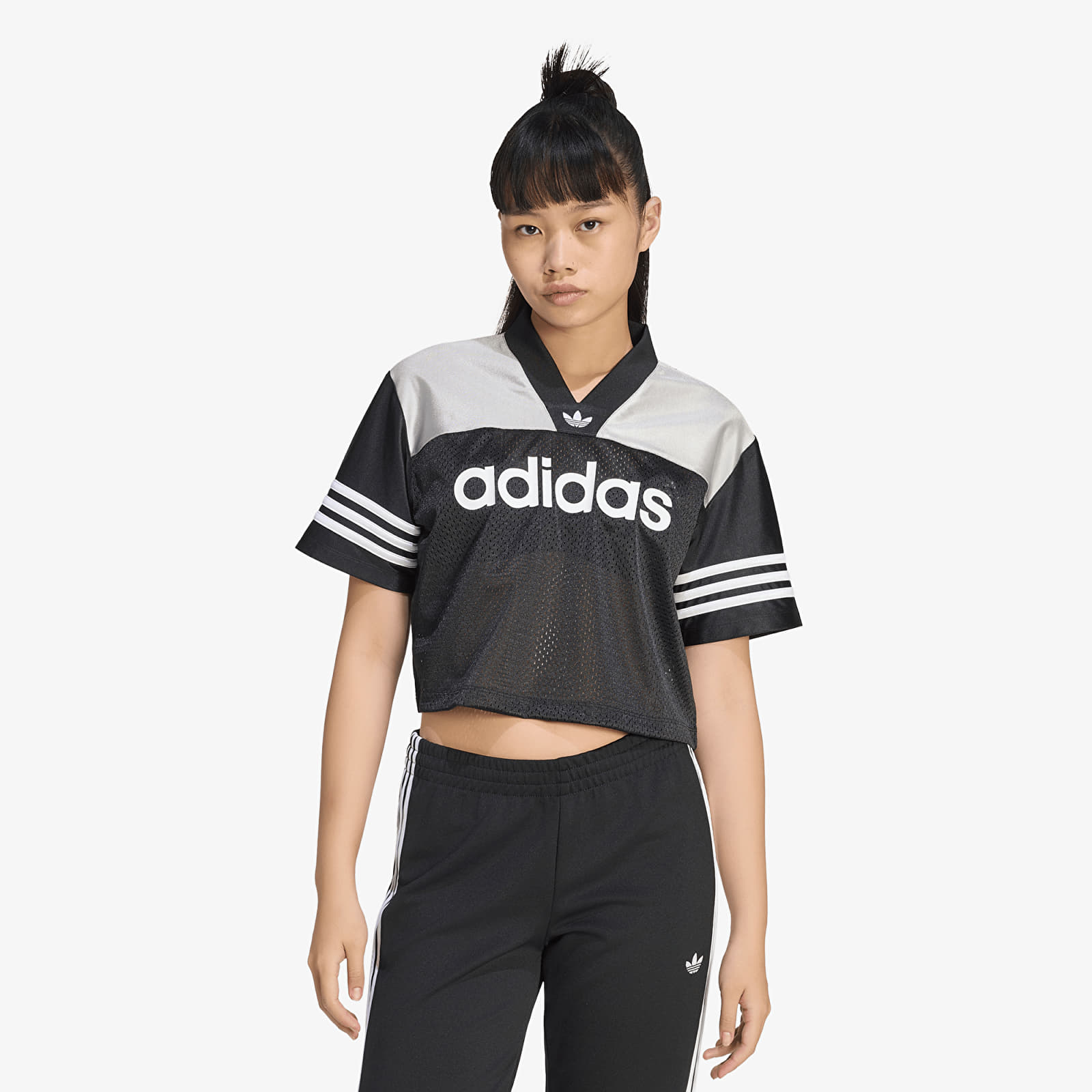 Női trikók adidas Crop Jersey Black/ Grey Two/ White