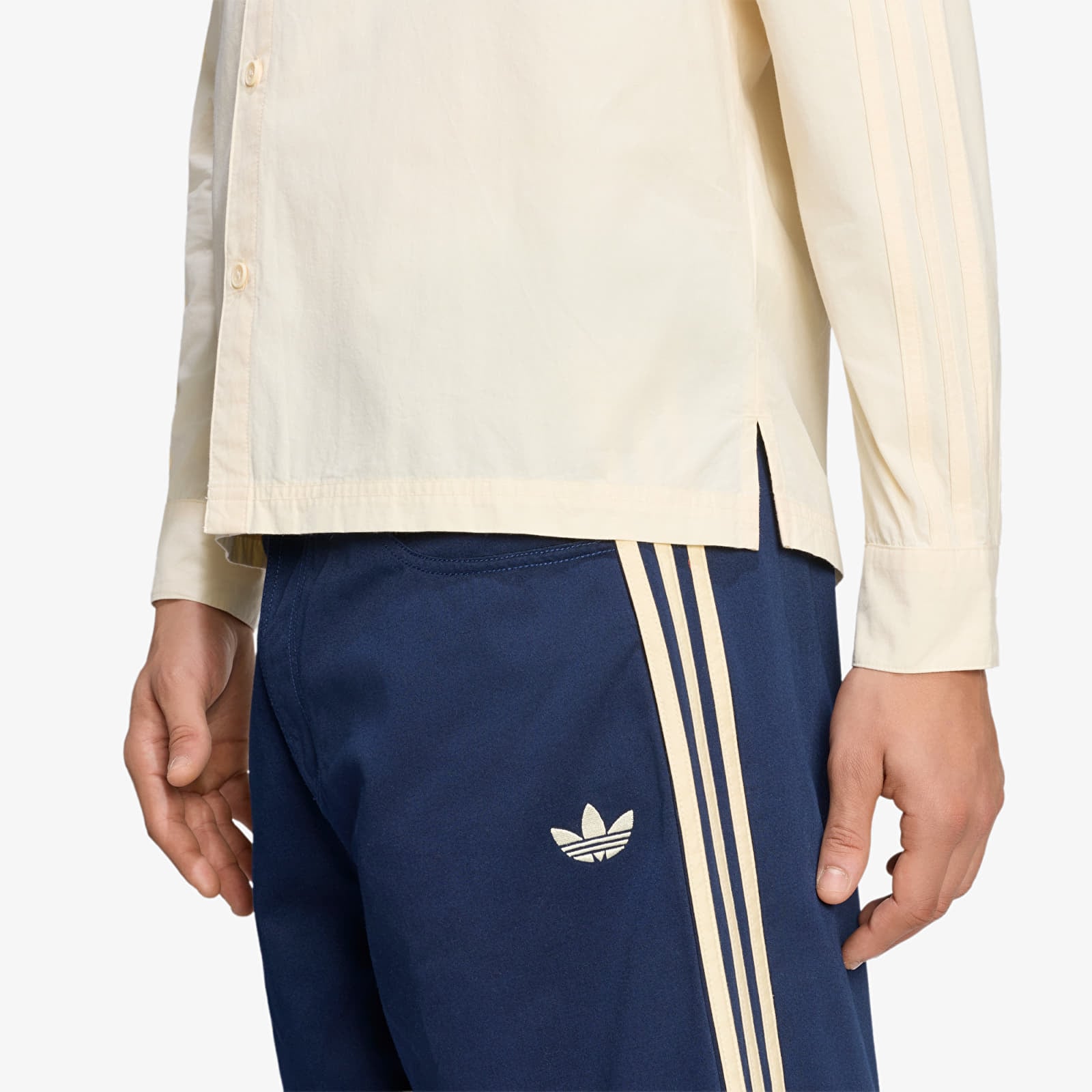 Pánské košile adidas 3 Stripes Button Up Shirt Warm Vanilla