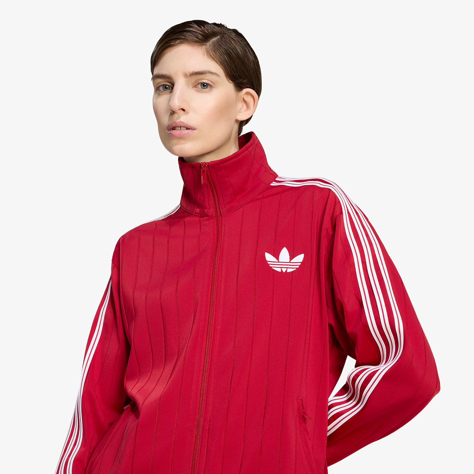 Sweats à capuche femme adidas Pinstripe Firebird Loose Tracktop Team Victory Red/ White/ Team Victory Red