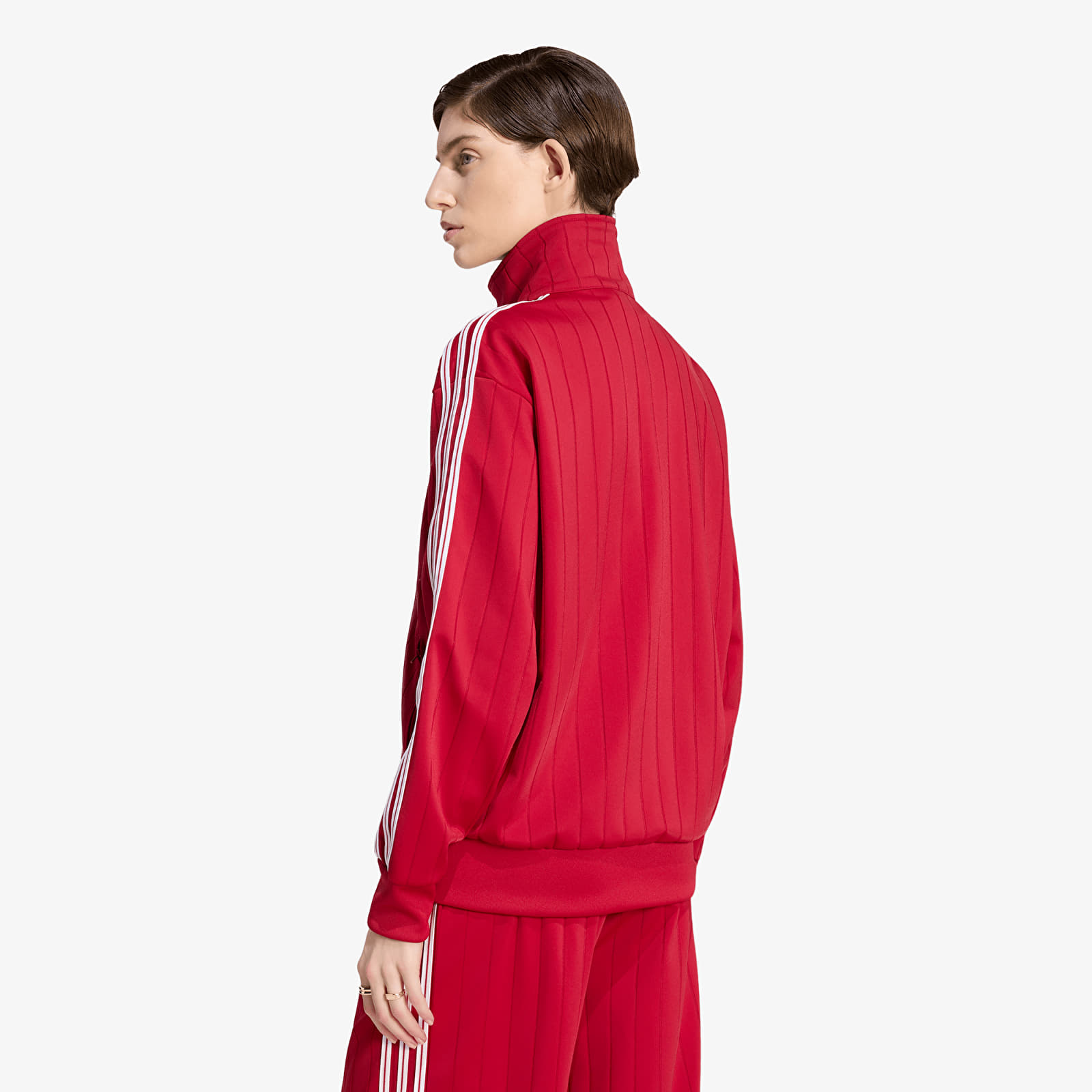 Sweats à capuche femme adidas Pinstripe Firebird Loose Tracktop Team Victory Red/ White/ Team Victory Red
