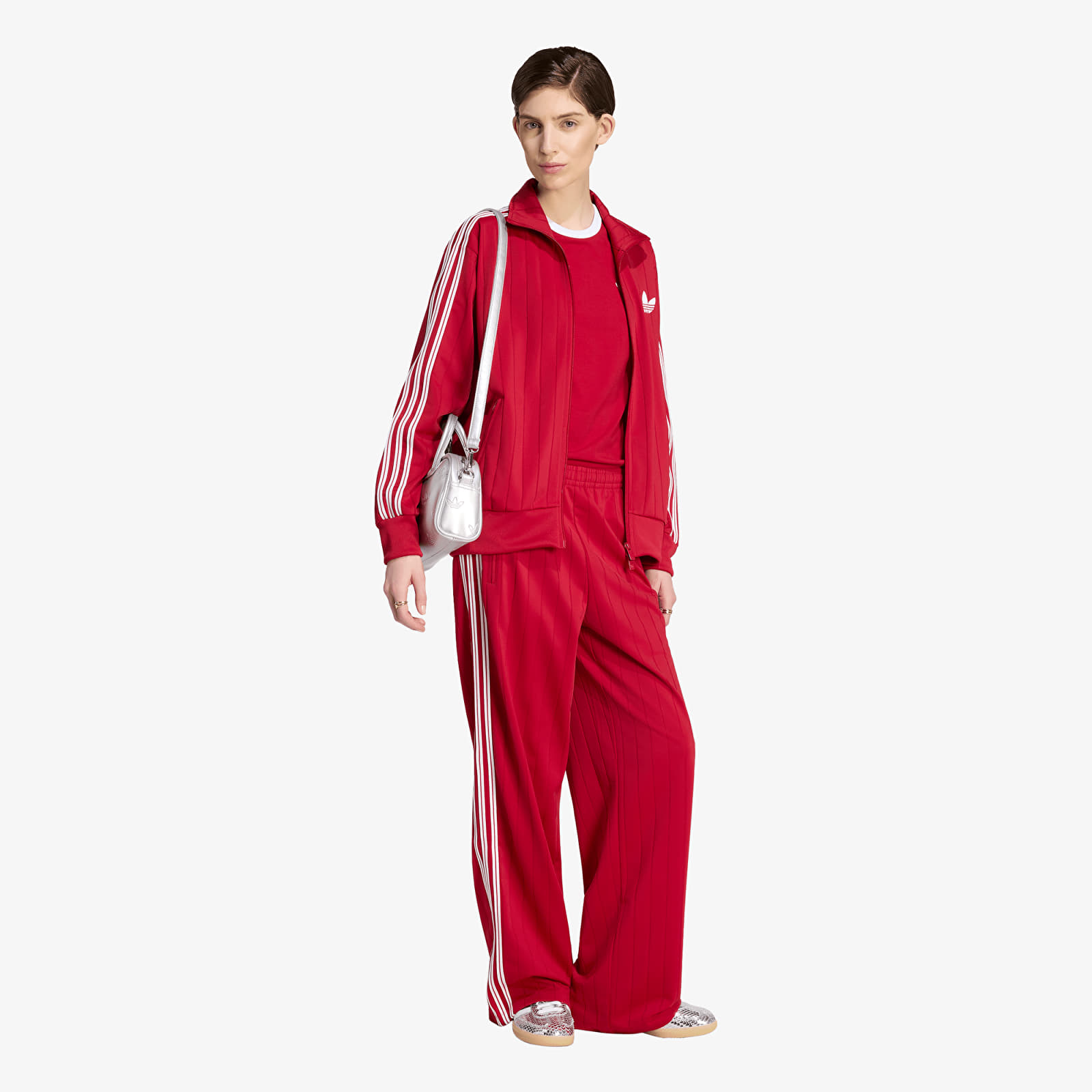 Sweats à capuche femme adidas Pinstripe Firebird Loose Tracktop Team Victory Red/ White/ Team Victory Red