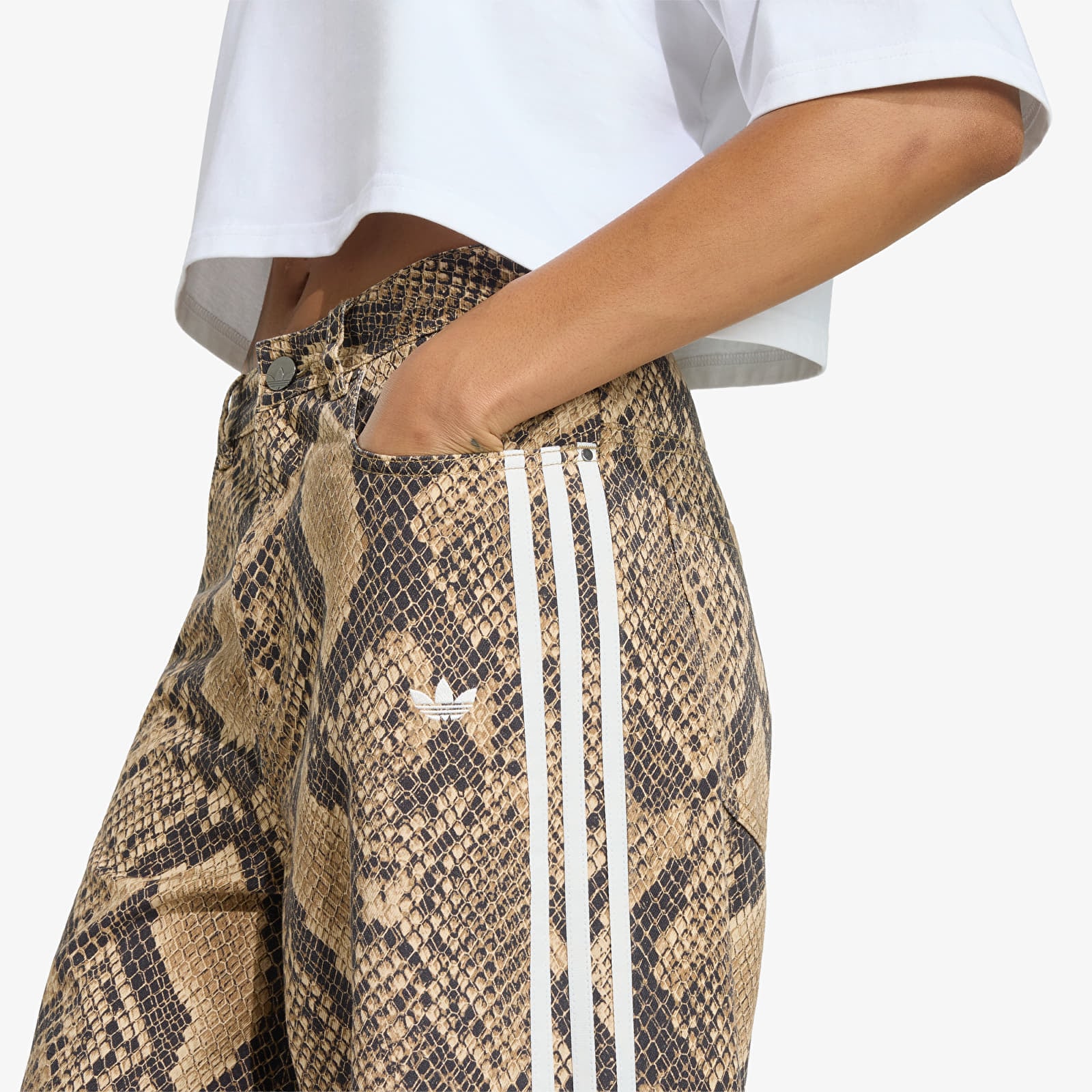 Moteriškos kelnės adidas Snake Print Denim Loose Pants Linen/ Magic Beige