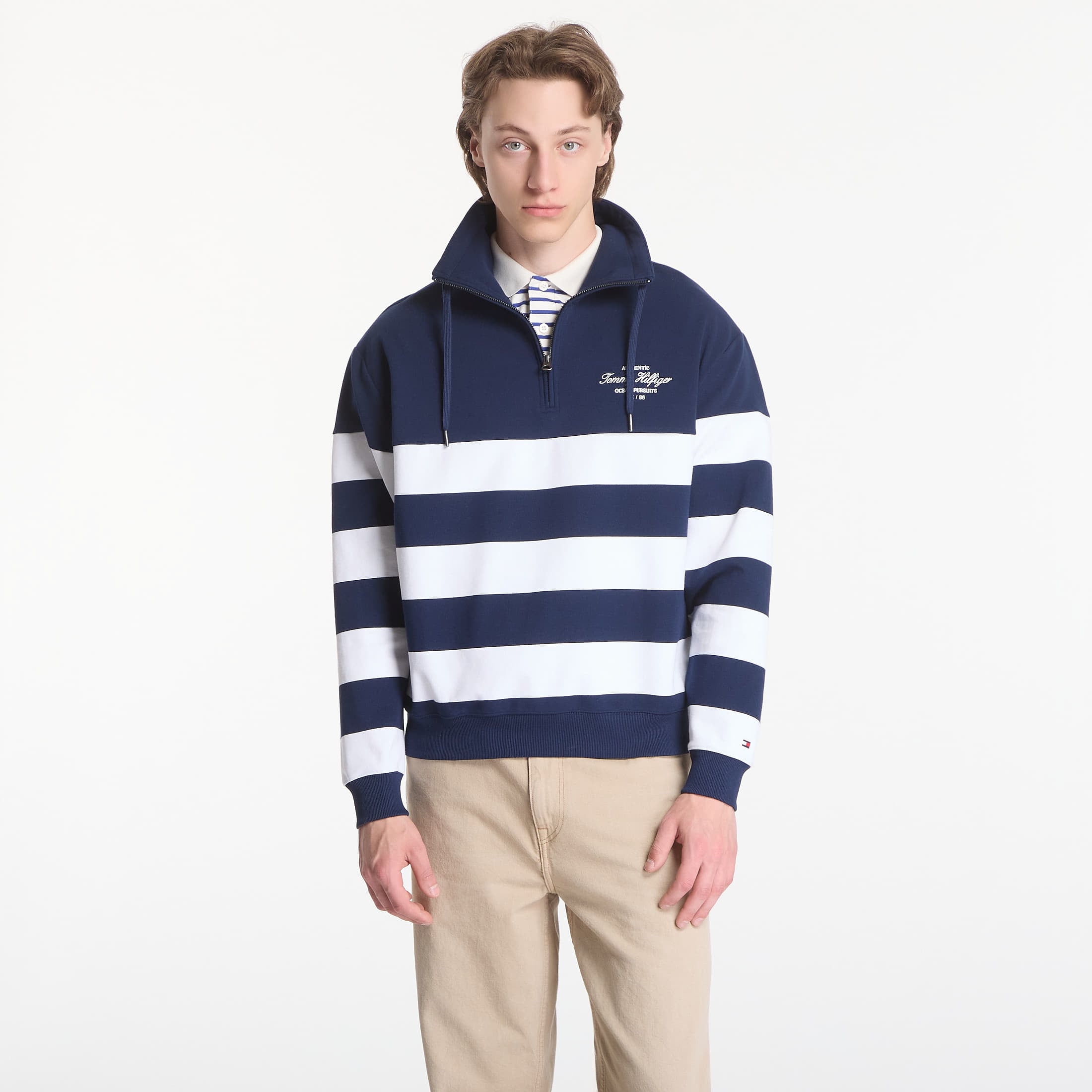 Sweatshirt Tommy Hilfiger Nautical Block Stripe 1/4 Zip Carbon Navy M