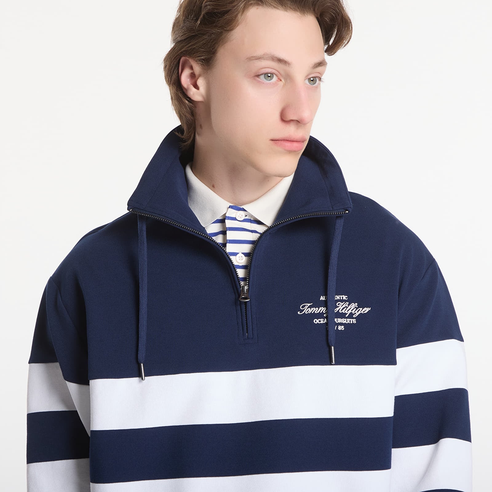 Hettegensere og sweatshirts Tommy Hilfiger Nautical Block Stripe 1/4 Zip Carbon Navy