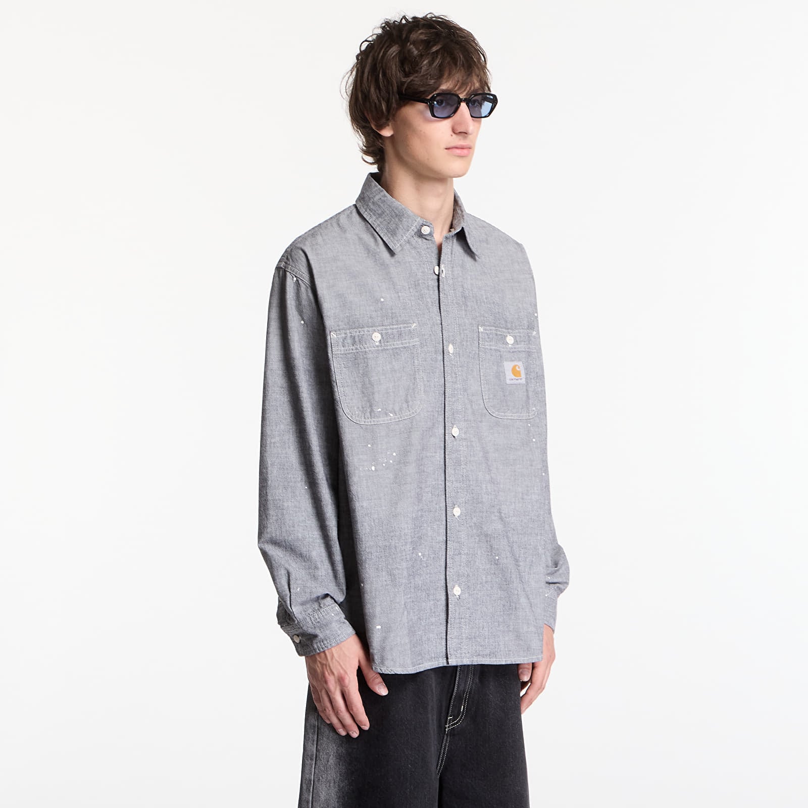 Skjorter til mænd Carhartt WIP L/S Painter Shirt UNISEX Black Worn Used, Splatter