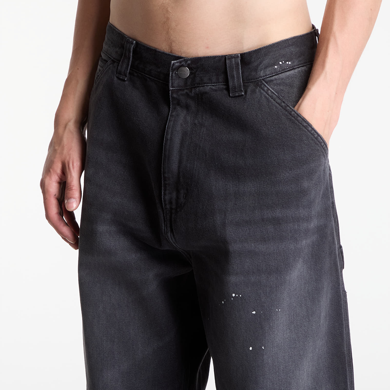Men's jeans Carhartt WIP OG Single Knee Pant UNISEX Black Destroy Wash, Splatter