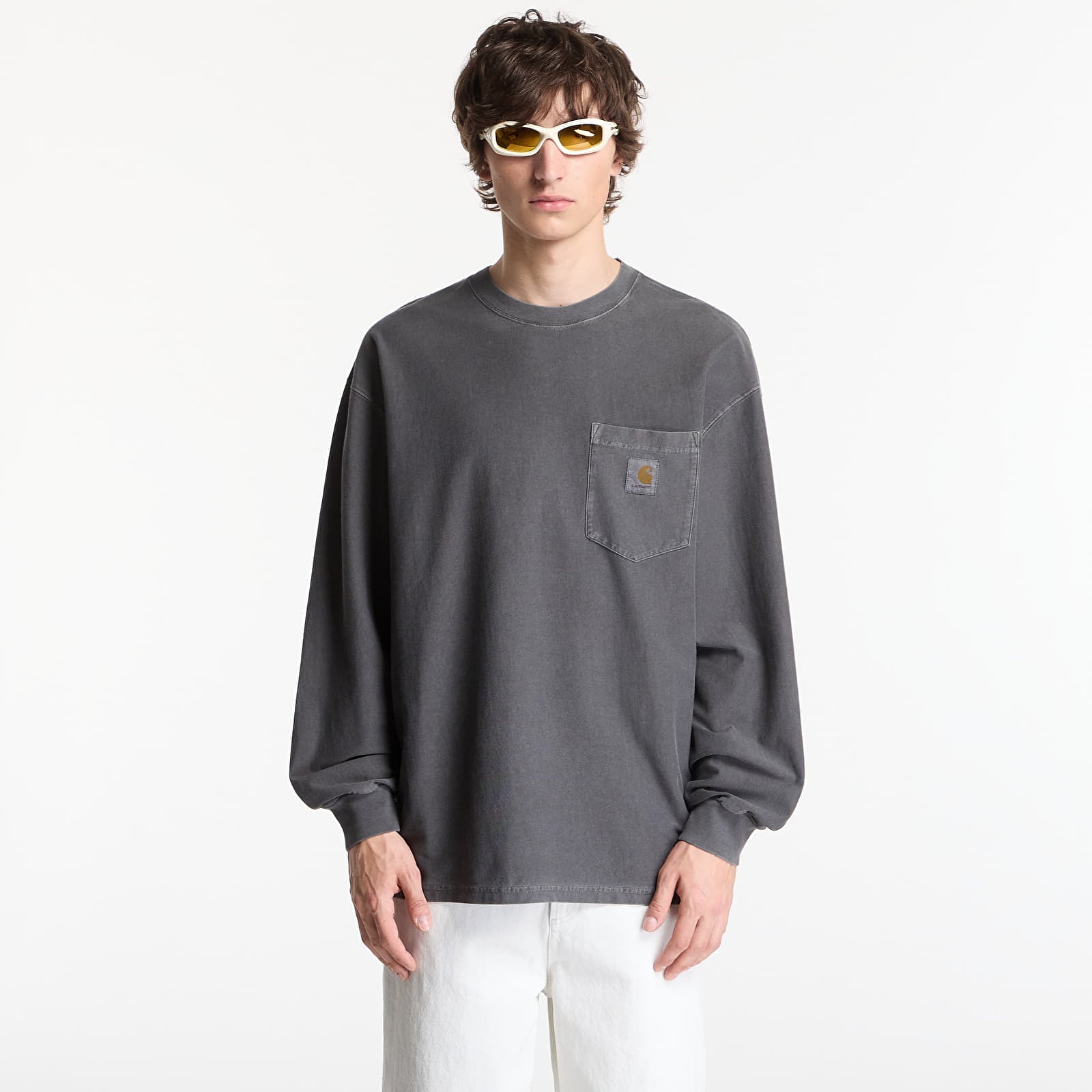 T-shirts homme Carhartt WIP L/S Loose Pocket T-Shirt UNISEX Black Garment Dyed