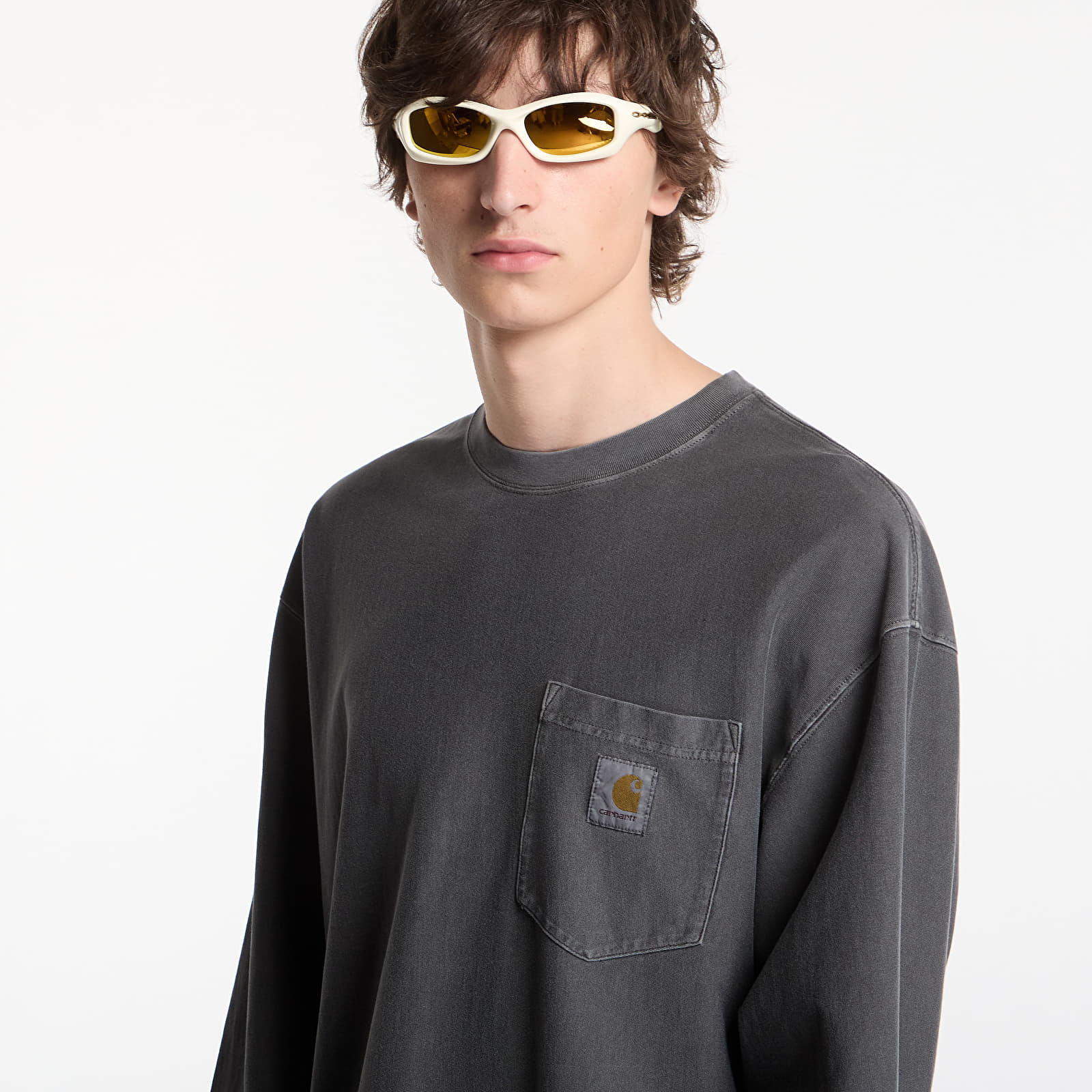 T-shirts homme Carhartt WIP L/S Loose Pocket T-Shirt UNISEX Black Garment Dyed