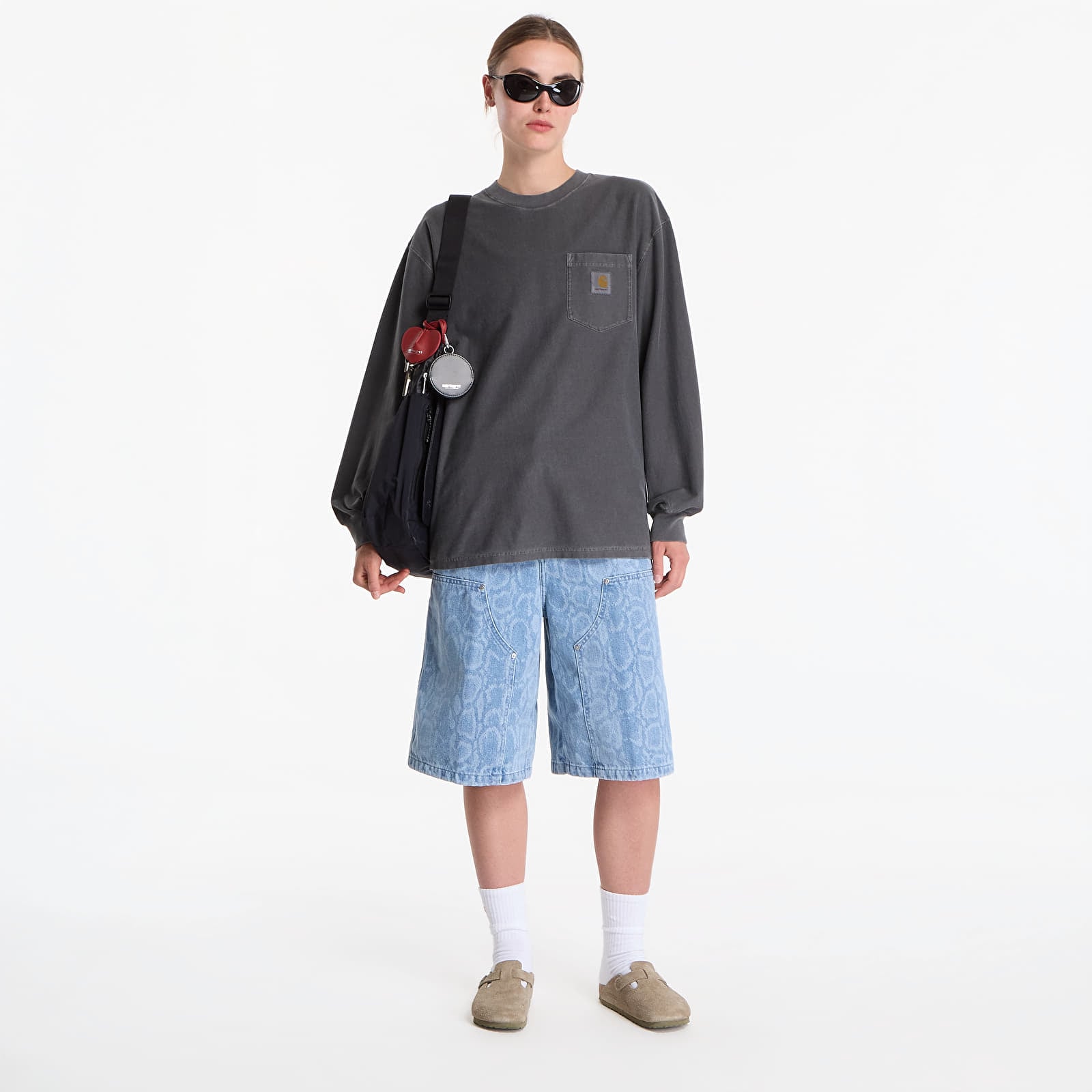 Moteriški šortai Carhartt WIP W' Snake Nixon Double Knee Short Snake Camo, Blue Bleached