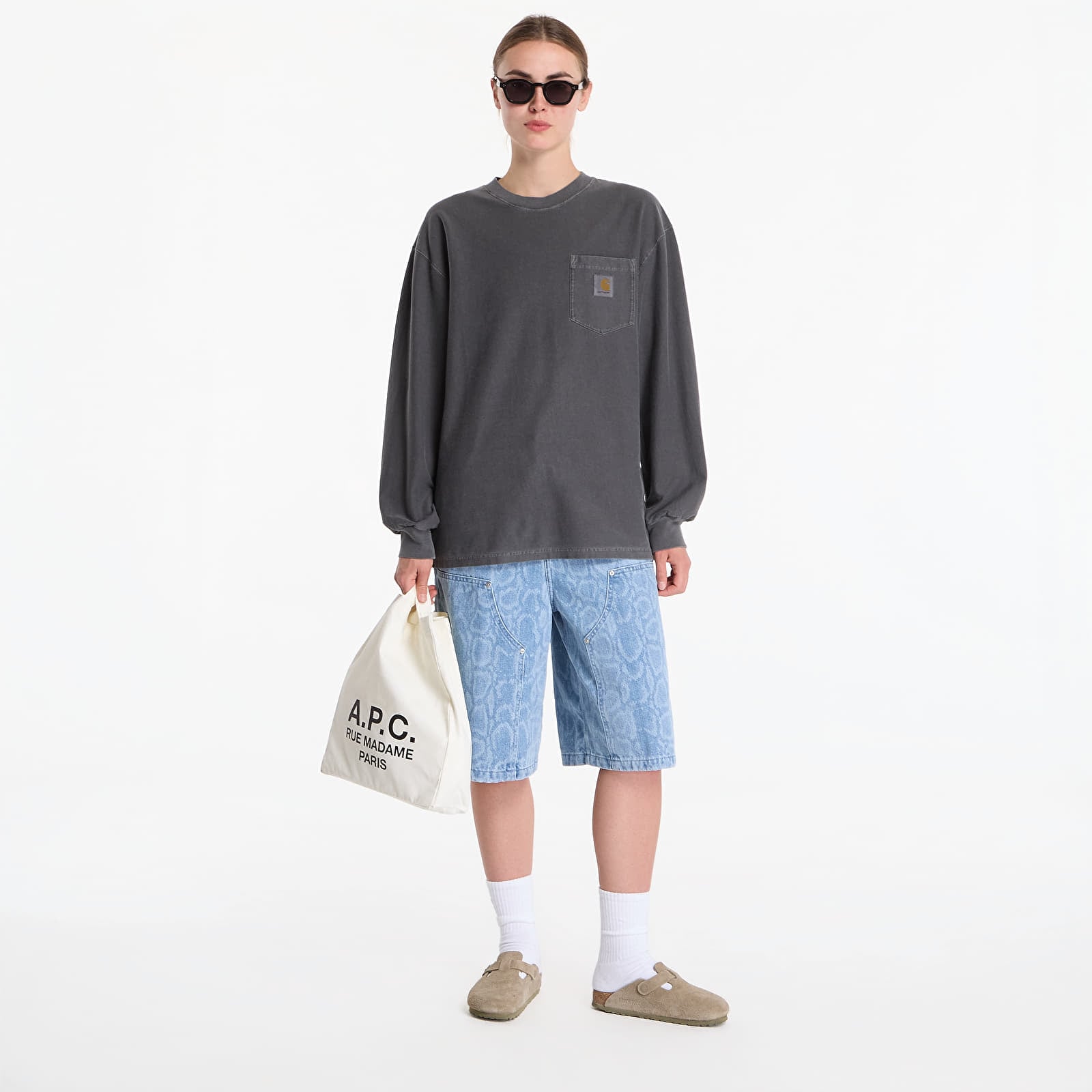 Мужские футболки Carhartt WIP L/S Loose Pocket T-Shirt UNISEX Black Garment Dyed