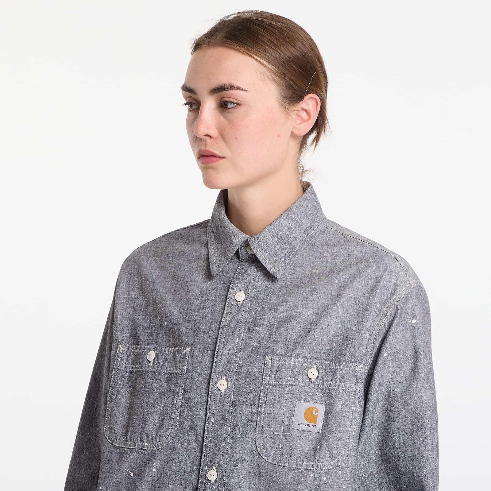 Skjortor för män Carhartt WIP L/S Painter Shirt UNISEX Black Worn Used, Splatter
