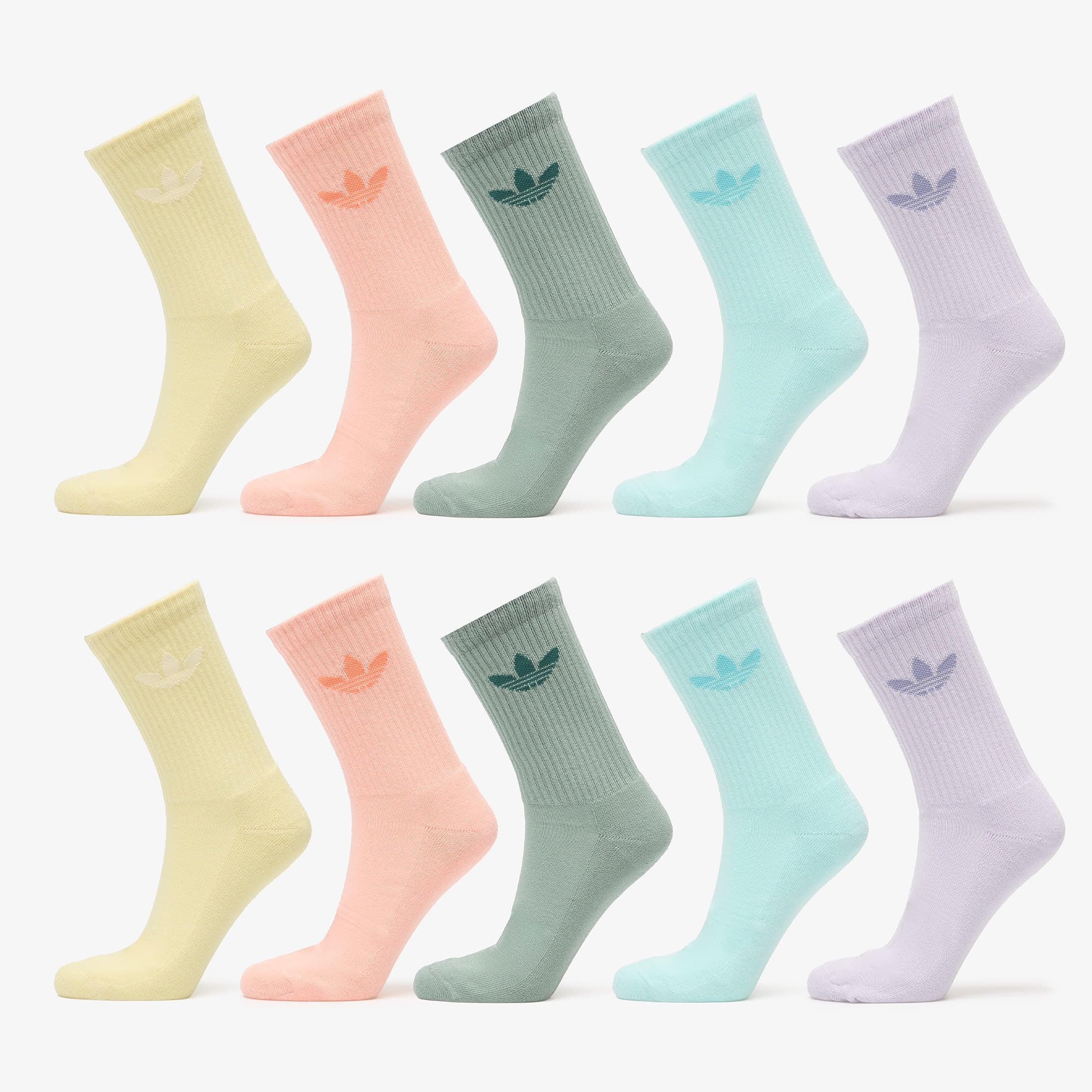 adidas Trefoil Crew Socks 10-Pack Silver Green/ Glow Pink/ Semi Flash Aqua L
