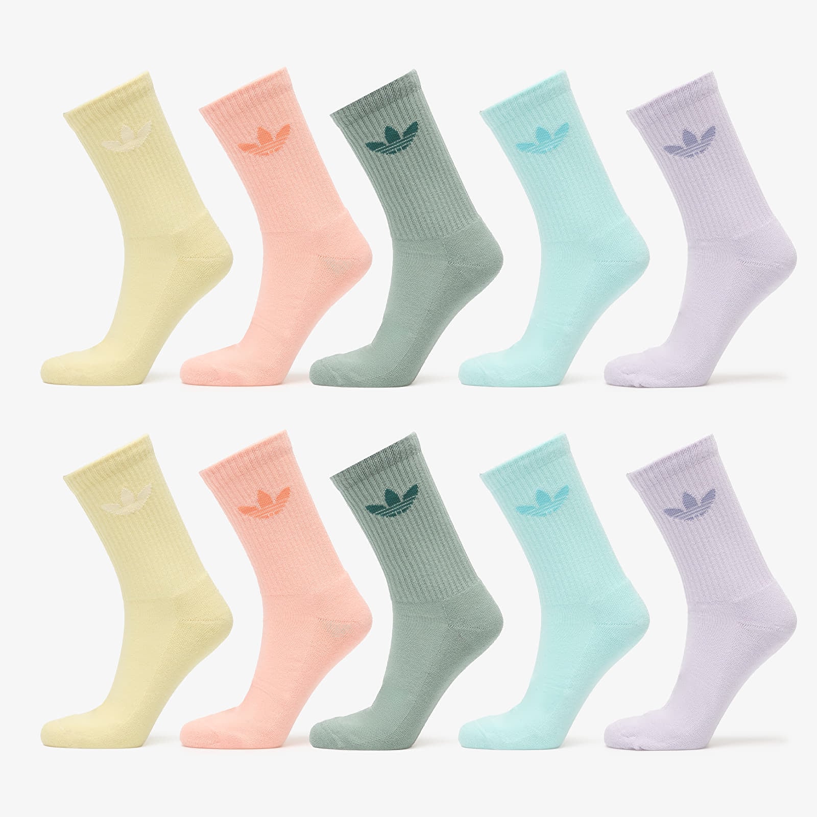 Vyriškos kojinės adidas Trefoil Crew Socks 10-Pack Silver Green/ Glow Pink/ Semi Flash Aqua