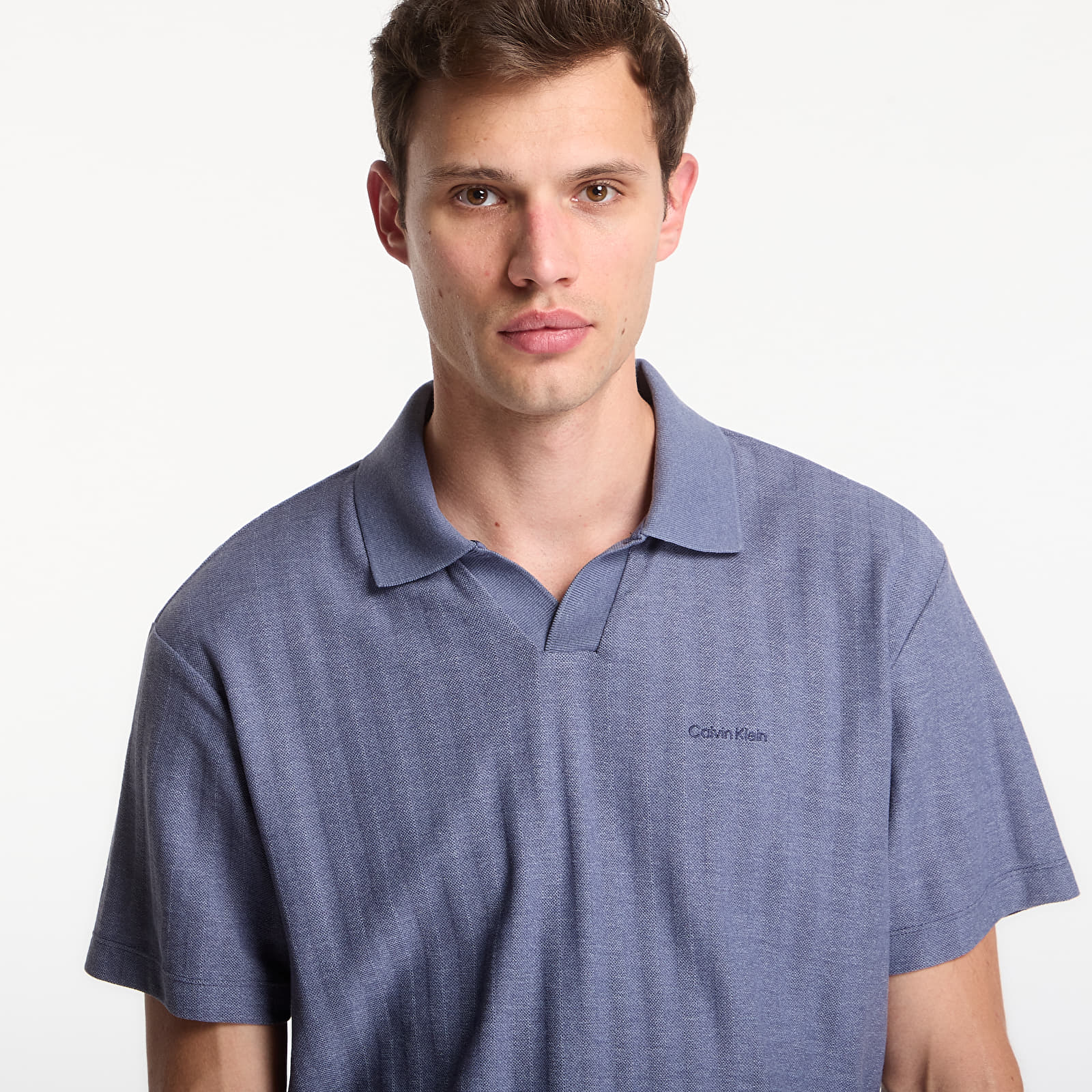 Majice T-shirt Calvin Klein Ss Easy Vertical Stripe Textured Polo Blue Nomad