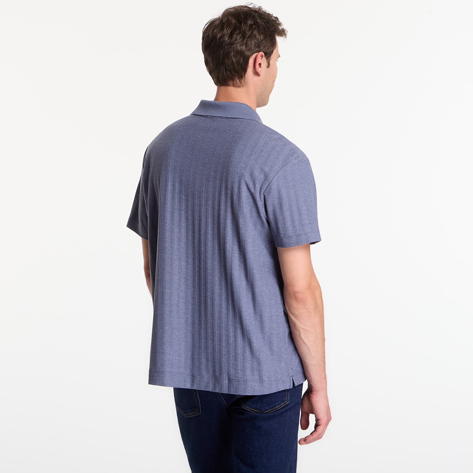 Majice T-shirt Calvin Klein Ss Easy Vertical Stripe Textured Polo Blue Nomad