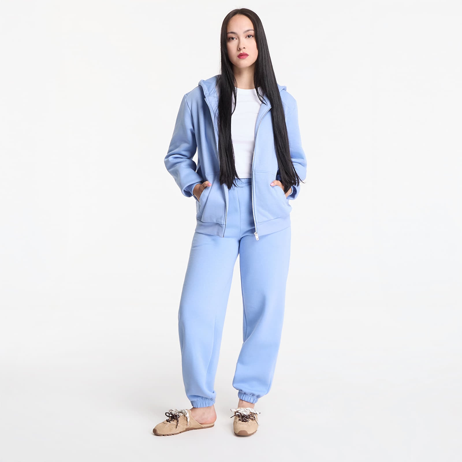 Hoodies en truien Urban Classics Fluffy Zip Hoody Powder Blue