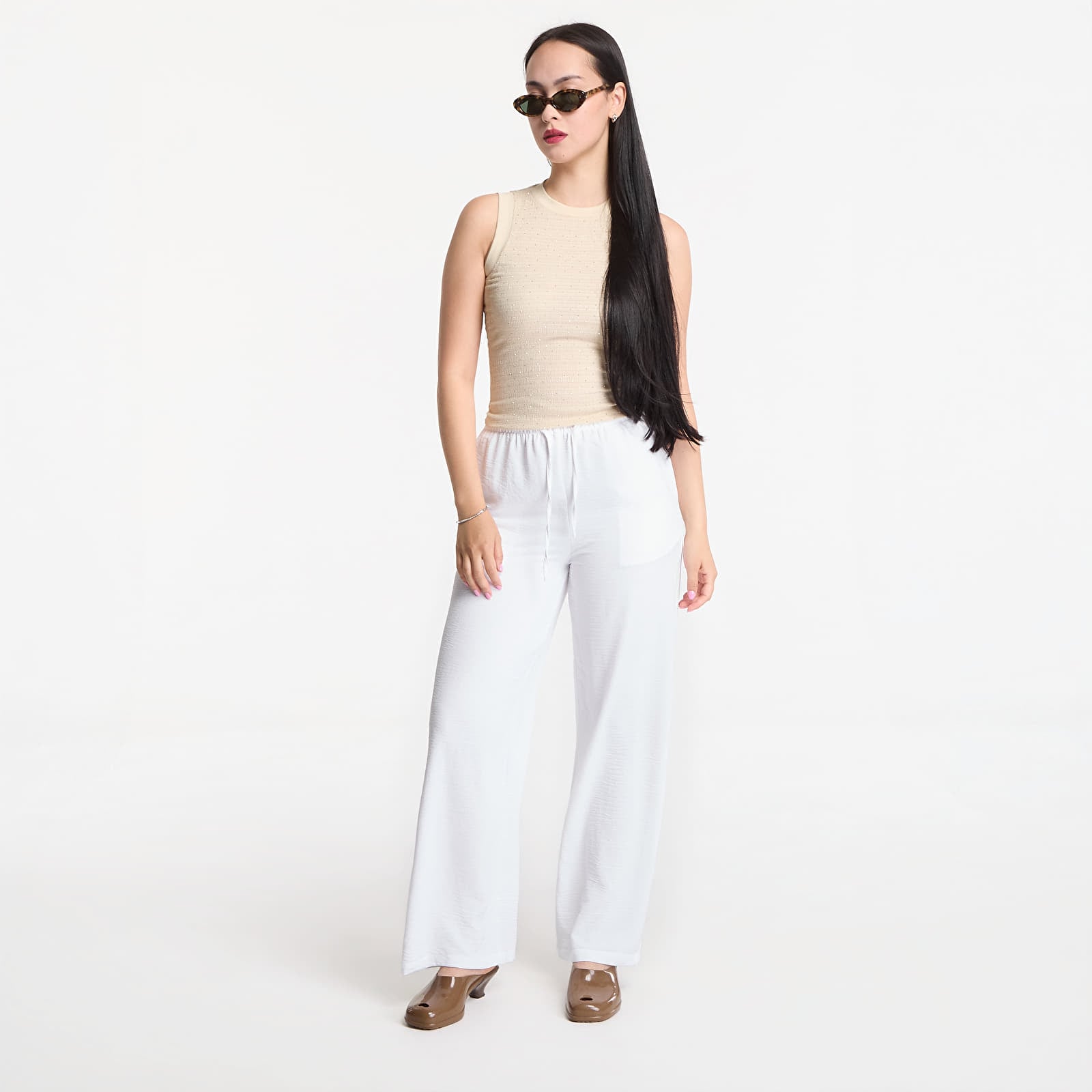 Broek Urban Classics Structured Wideleg Pants White