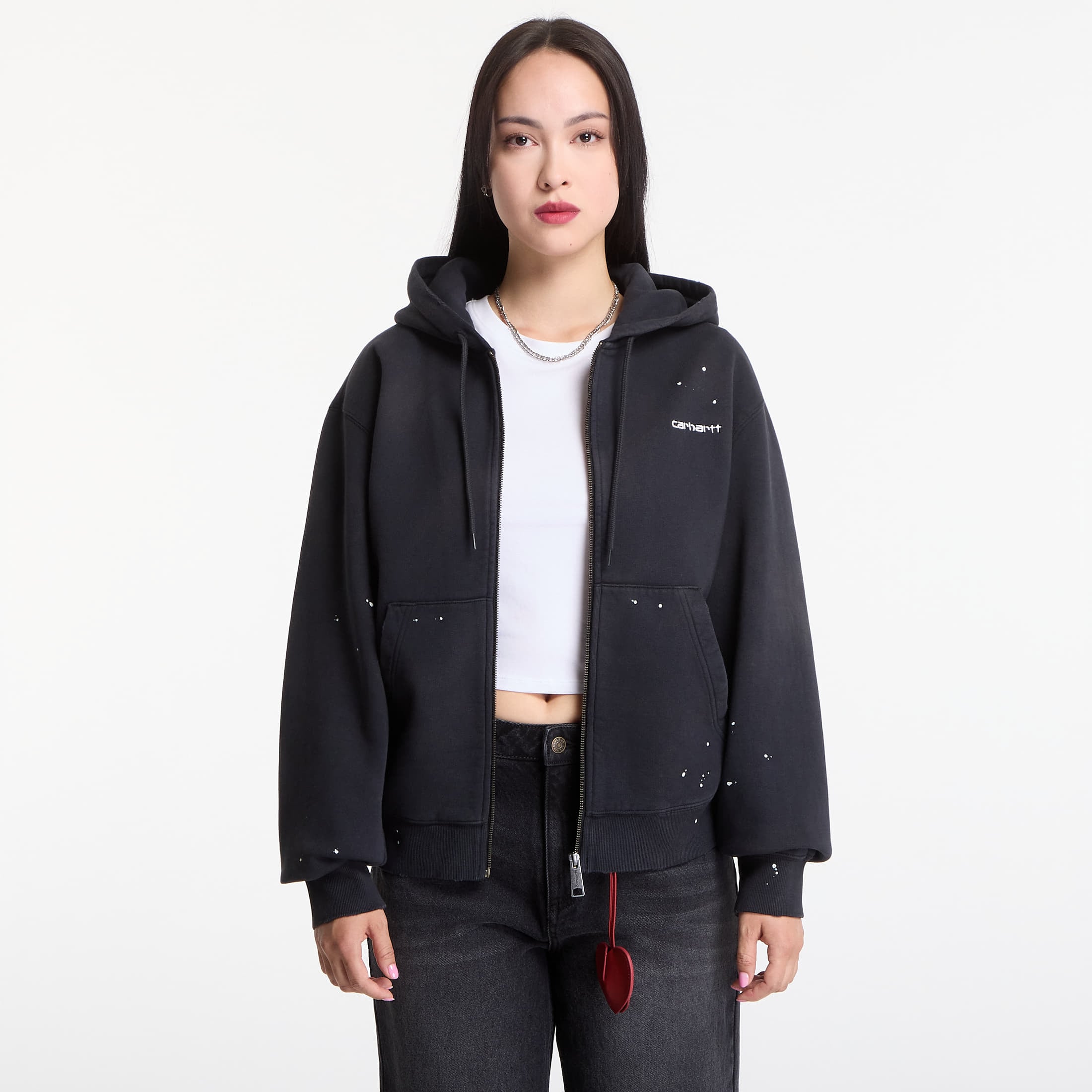 Jacket Carhartt WIP Hooded Painter Jacket Black Destroy Wash, Splatter L