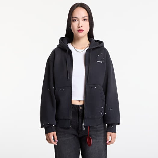 Sweatshirt Carhartt WIP Hooded Painter Jacket Black Destroy Wash, Splatter
