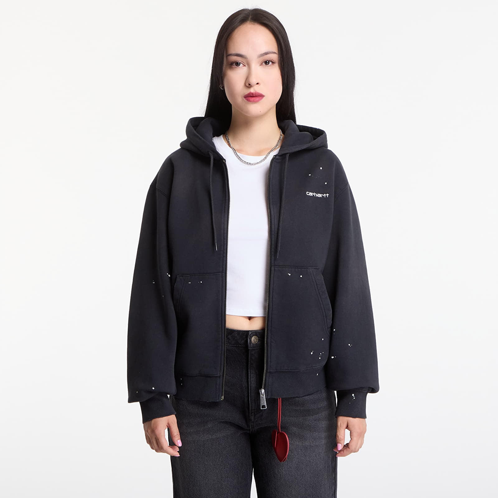 Sweatshirts Carhartt WIP Hooded Painter Jacket Black Destroy Wash, Splatter