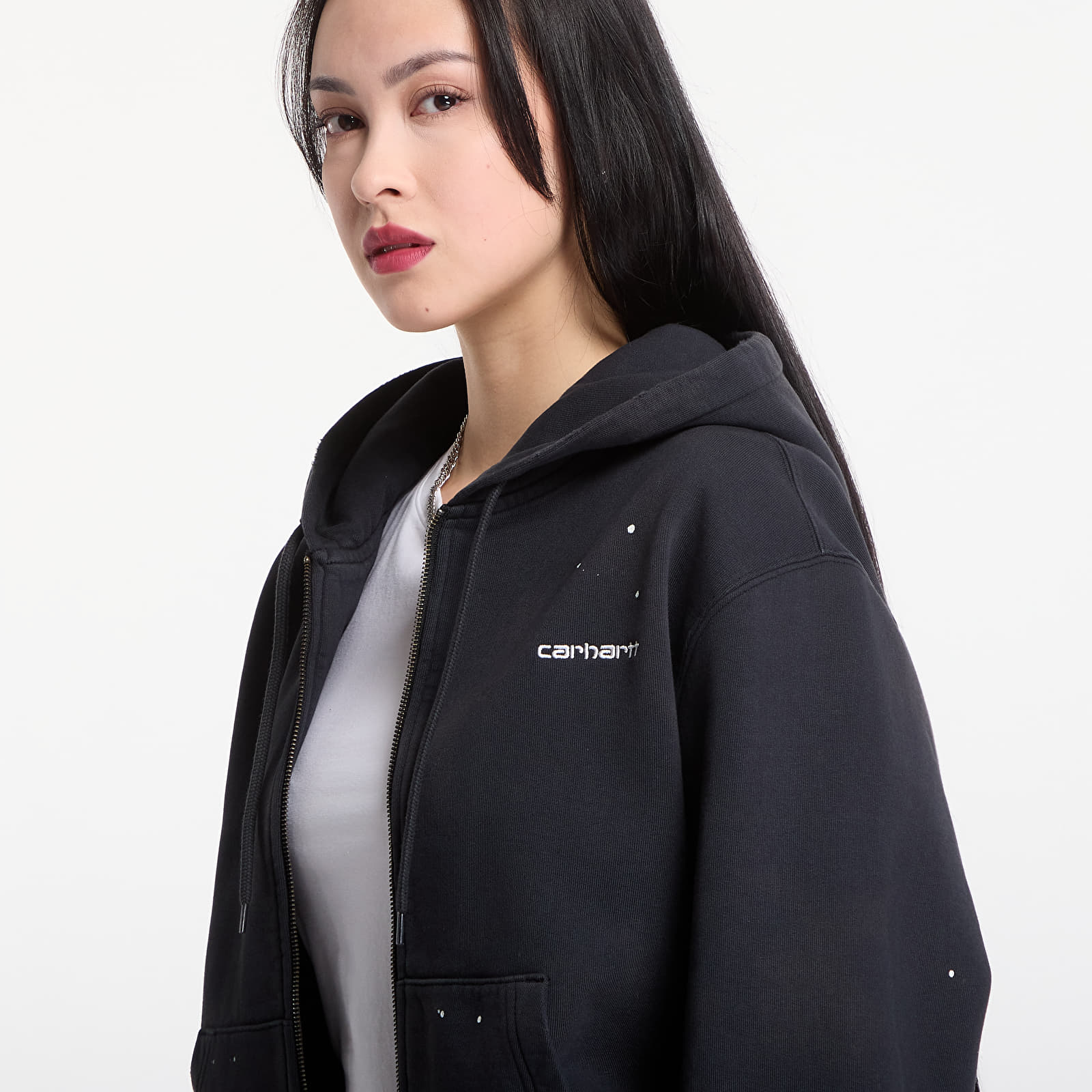 Sweatshirts Carhartt WIP Hooded Painter Jacket Black Destroy Wash, Splatter