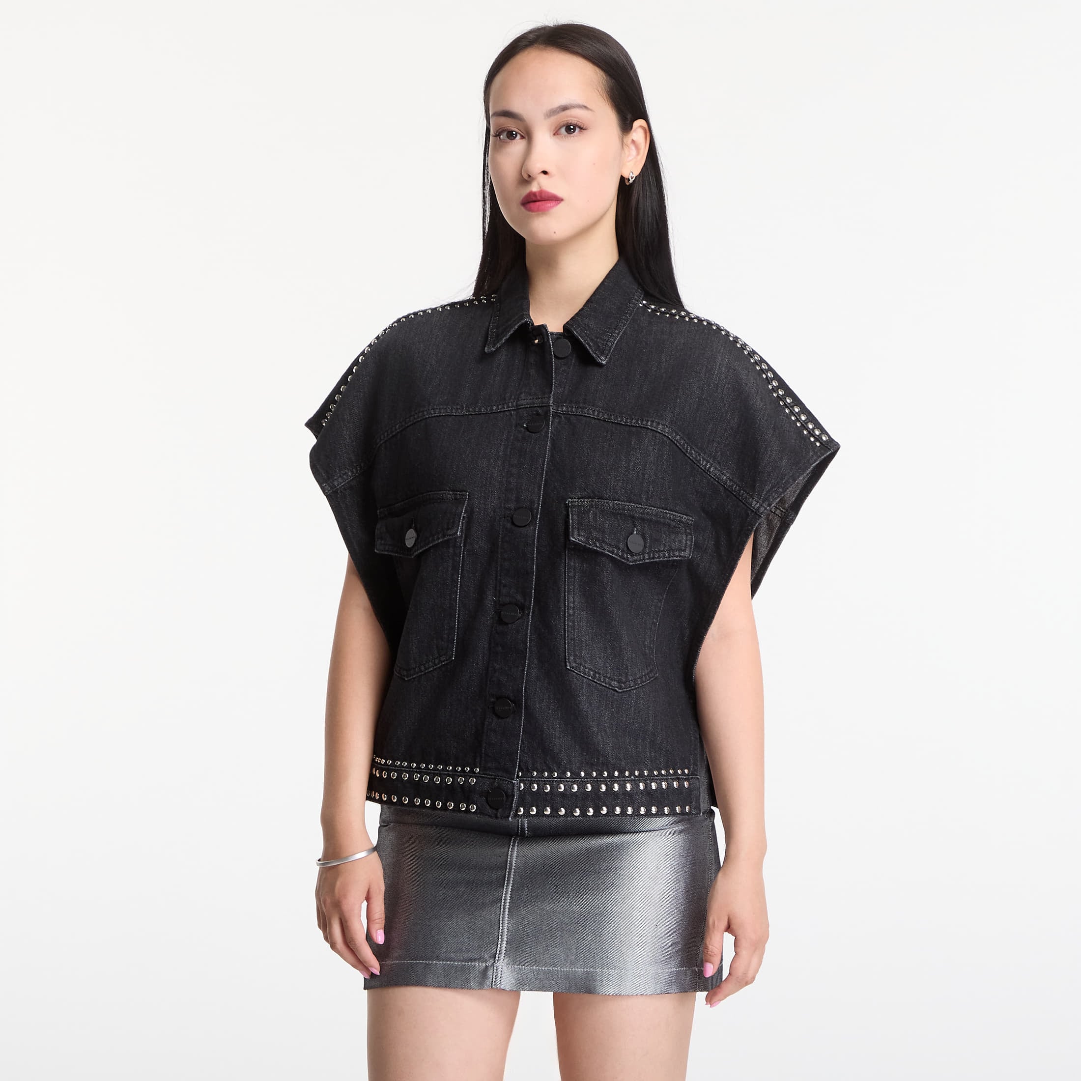 Shirt AllSaints Alba Stud Ss Shirt Shadow Black 8