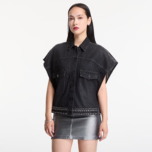 Hemd AllSaints Alba Stud Ss Shirt Shadow Black