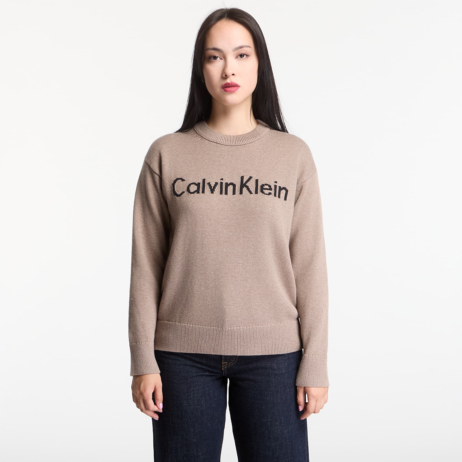 Swetry Calvin Klein Jeans Contrast Logo Ls Sweater Shiitake Melange