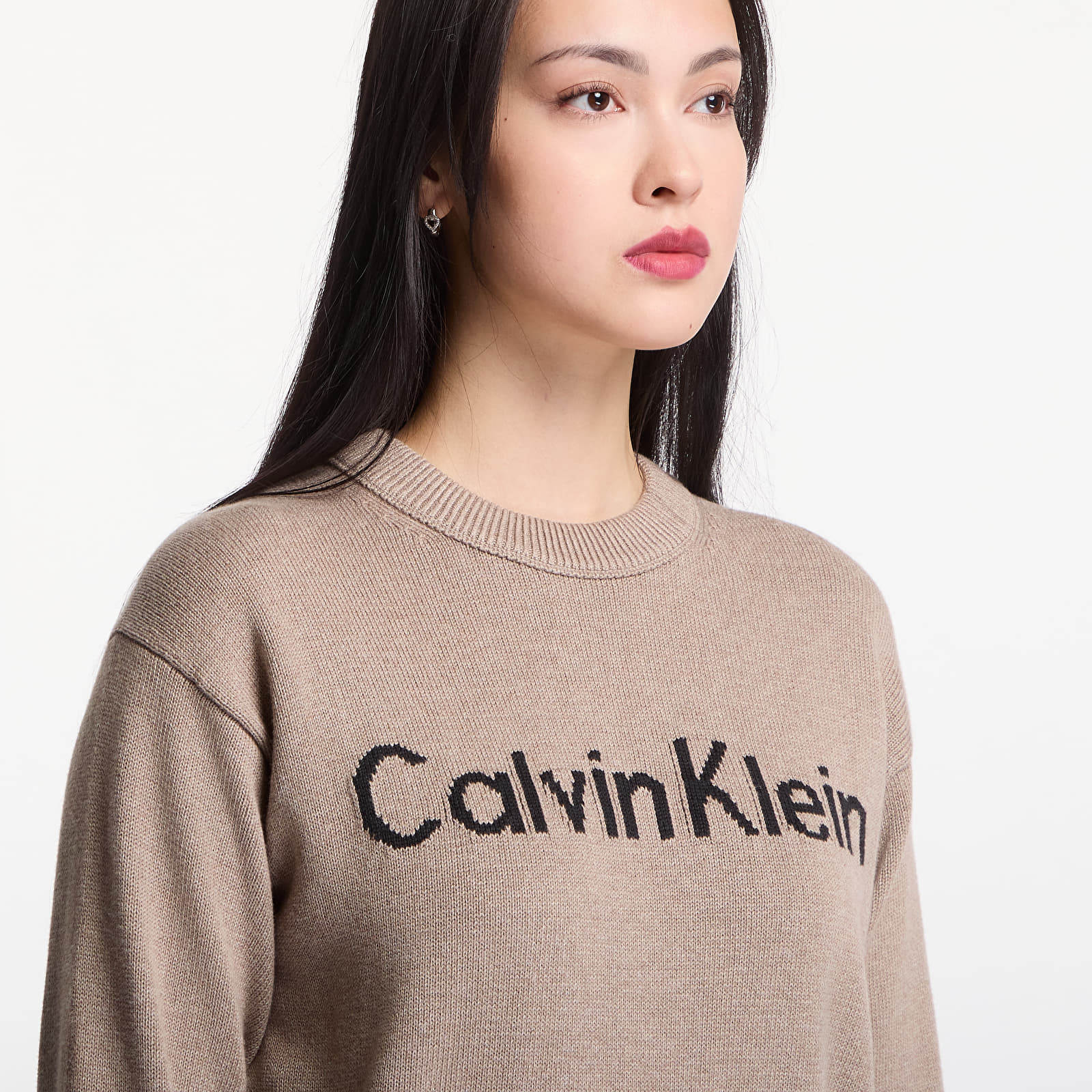 Swetry Calvin Klein Jeans Contrast Logo Ls Sweater Shiitake Melange