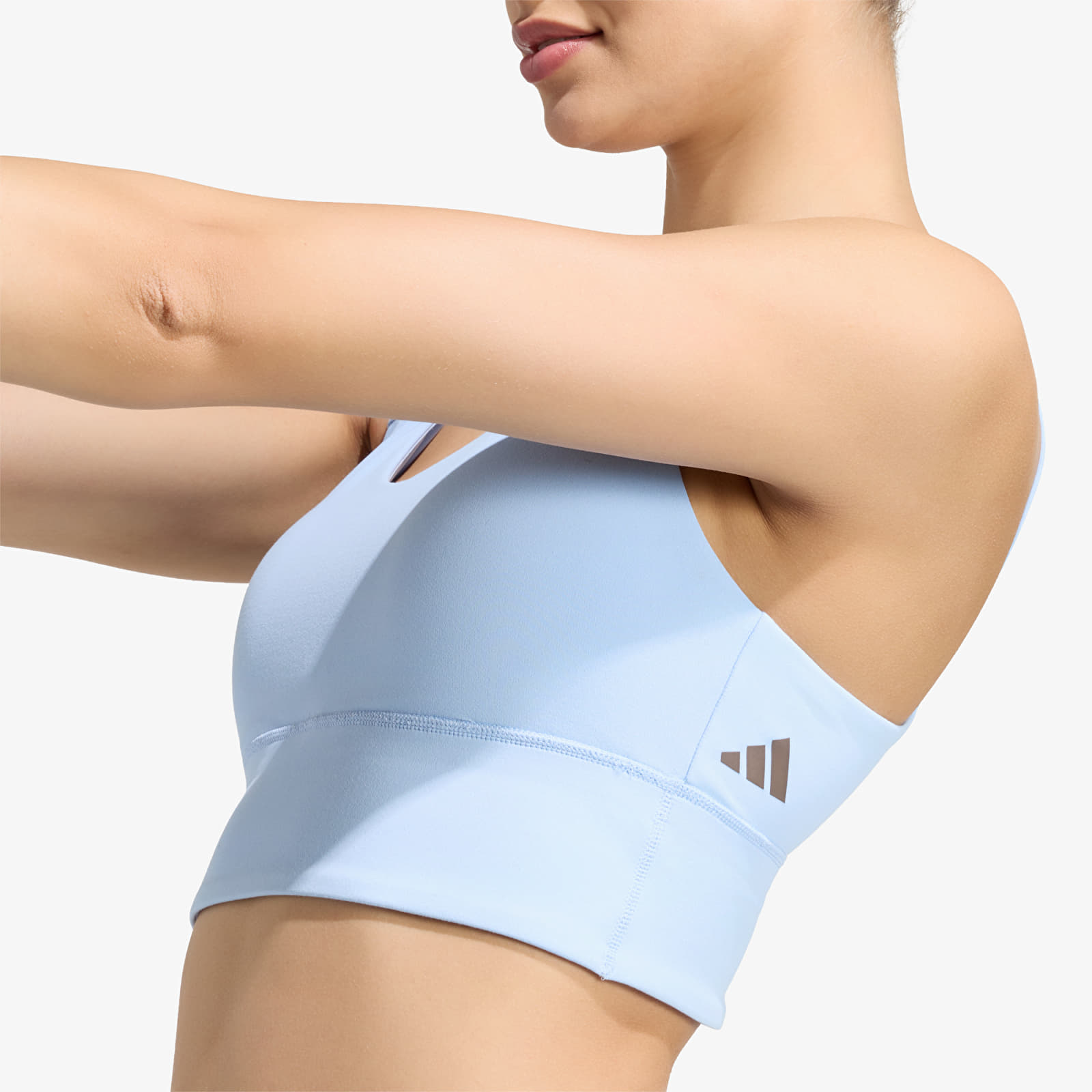 Biustonosze damskie adidas 3 Stripes Studio All Me Light Support Bra Glow Blue