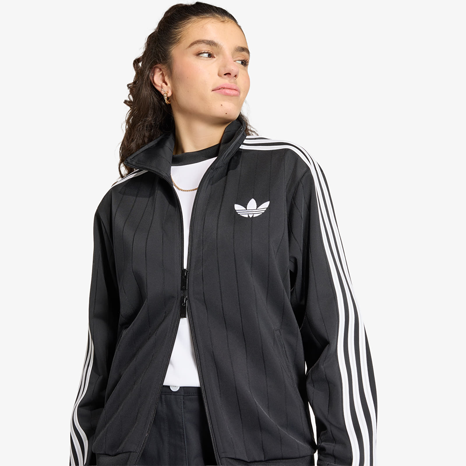 Chaquetas de mujer adidas Pinstripe Firebird Loose Tracktop Black/ White/ Grey Two