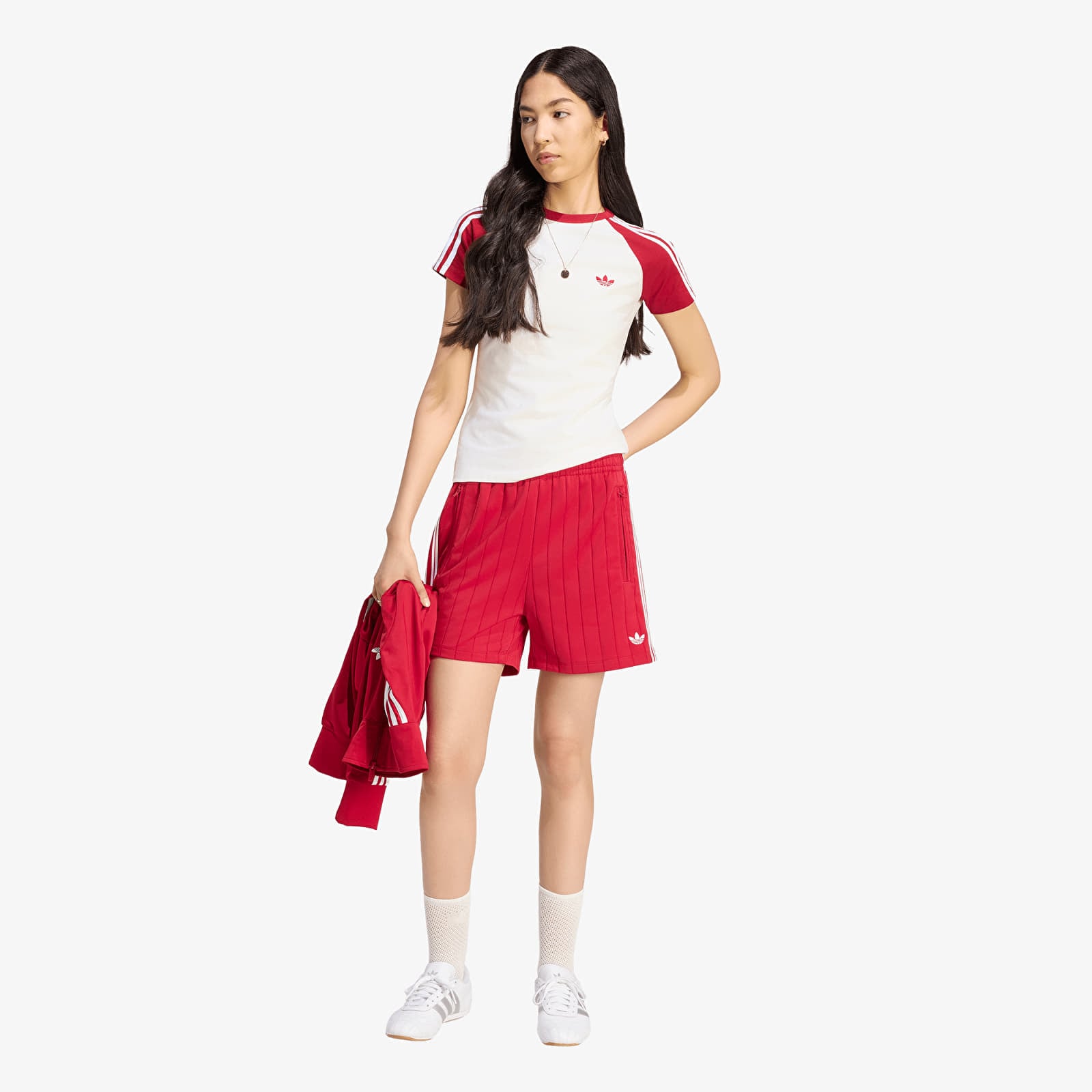 Šortai adidas Pinstripe Firebird Shorts Team Victory Red/ White/ Team Victory Red
