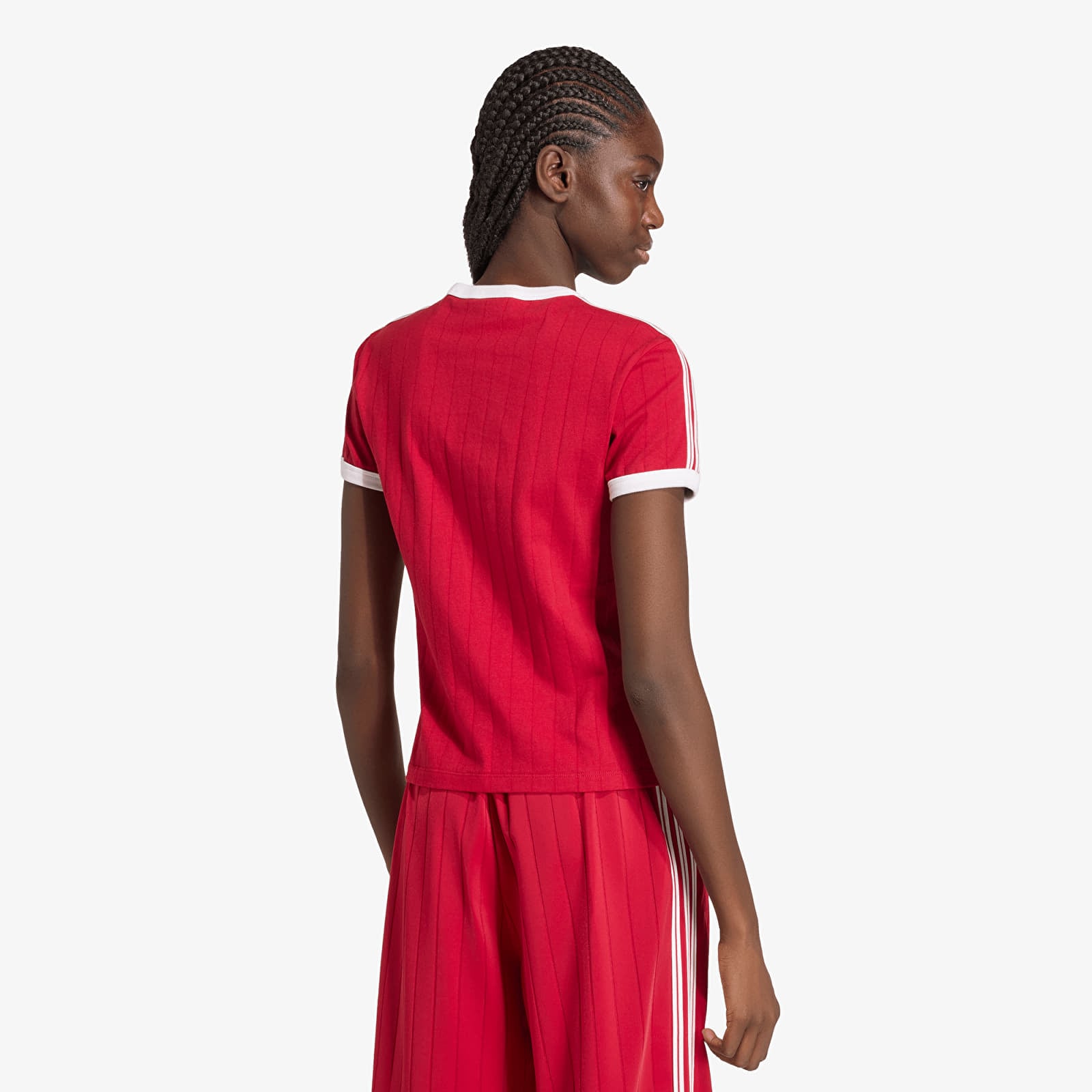 T-Shirts Frau adidas Pinstripe Short Sleeve Slim Tee Team Victory Red/ White/ Team Victory Red