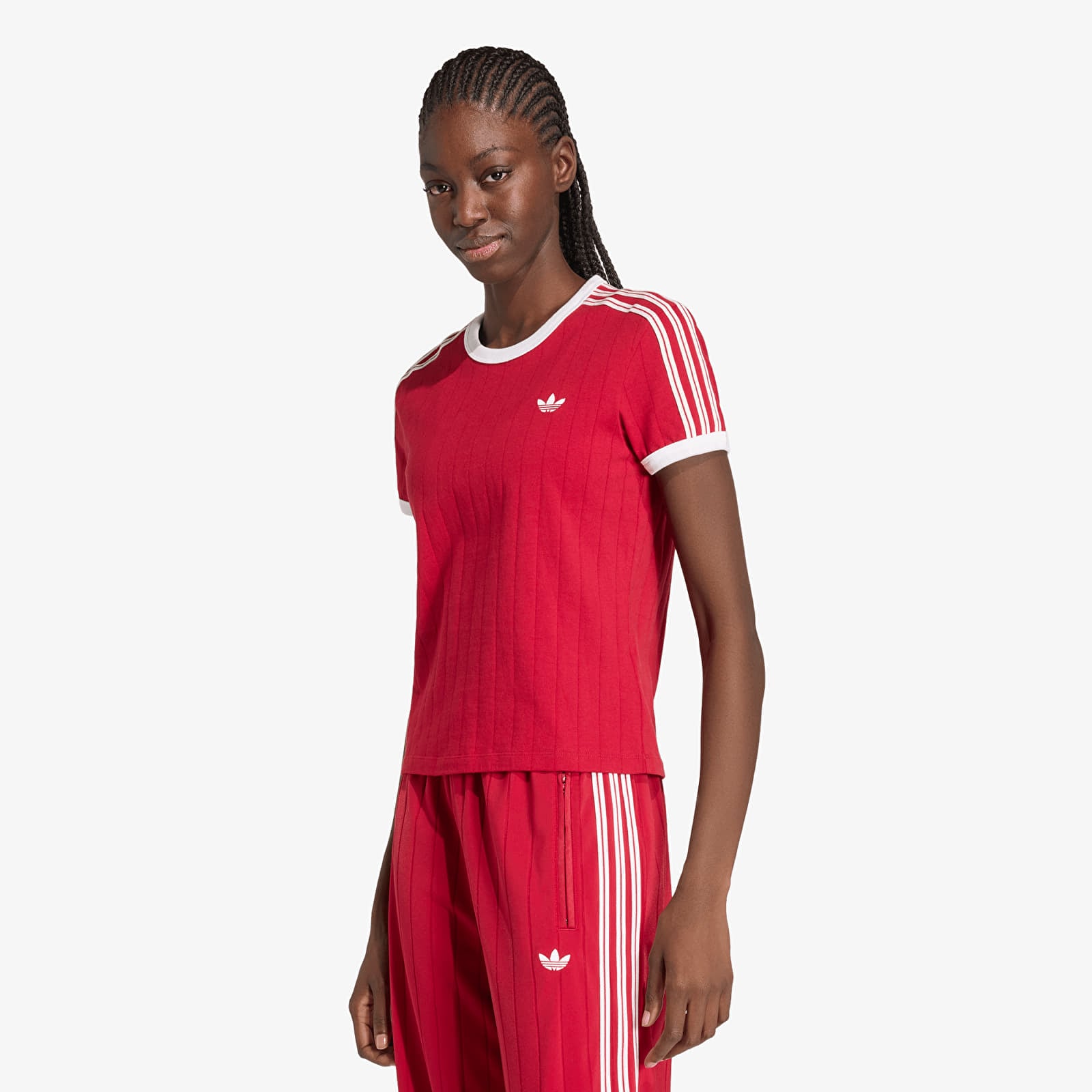 T-Shirts Frau adidas Pinstripe Short Sleeve Slim Tee Team Victory Red/ White/ Team Victory Red