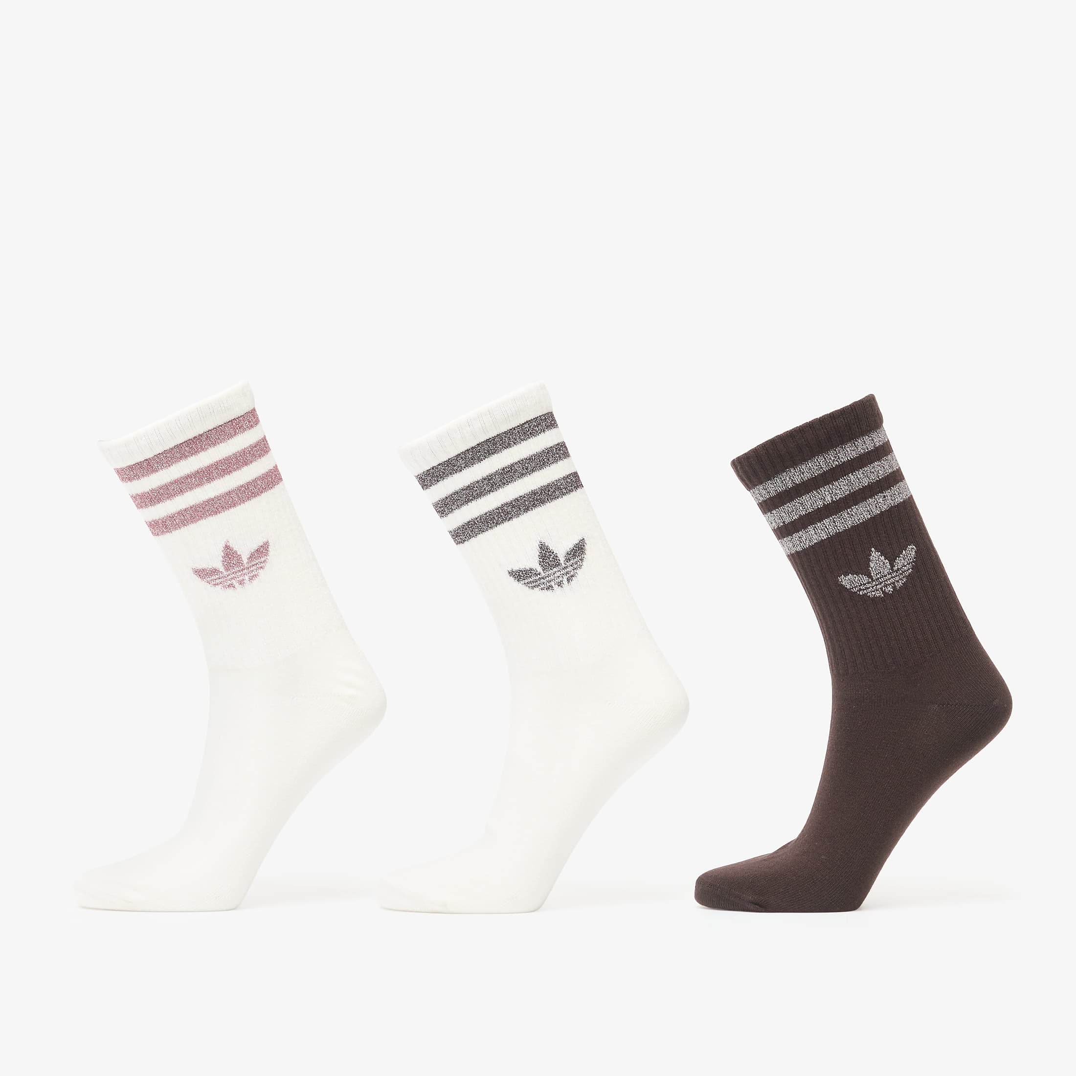 adidas 3 Stripes Glitter Crew Socks 3-Pack Off White/ Aurora Coffee M