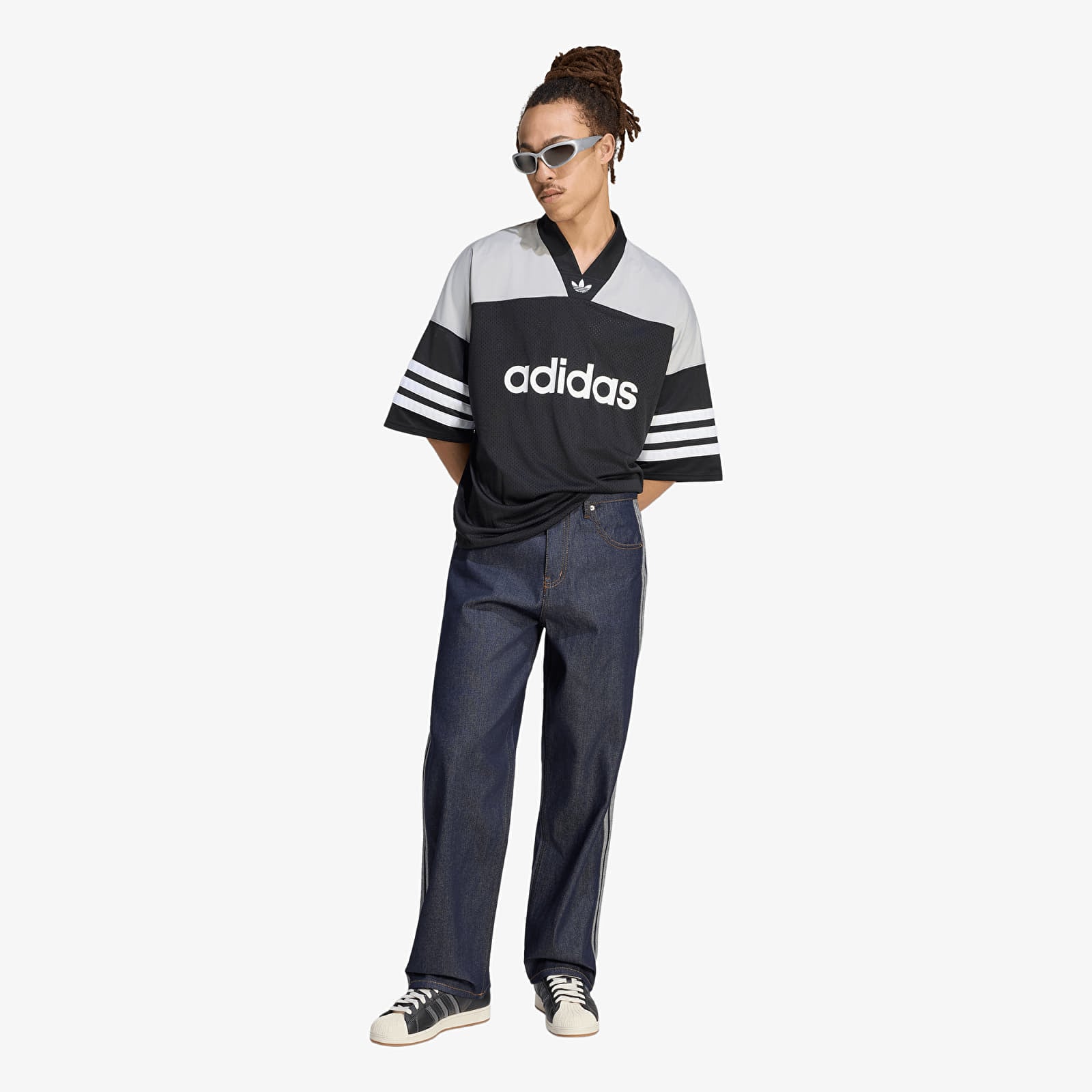 Férfi farmerek adidas Firebird Adicolor Denim Jeans Mid-rise Straight Leg Indigo Denim