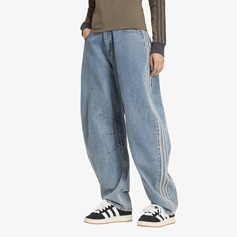 adidas High Rise Barrel Leg Denim Jeans Worn Blue Denim