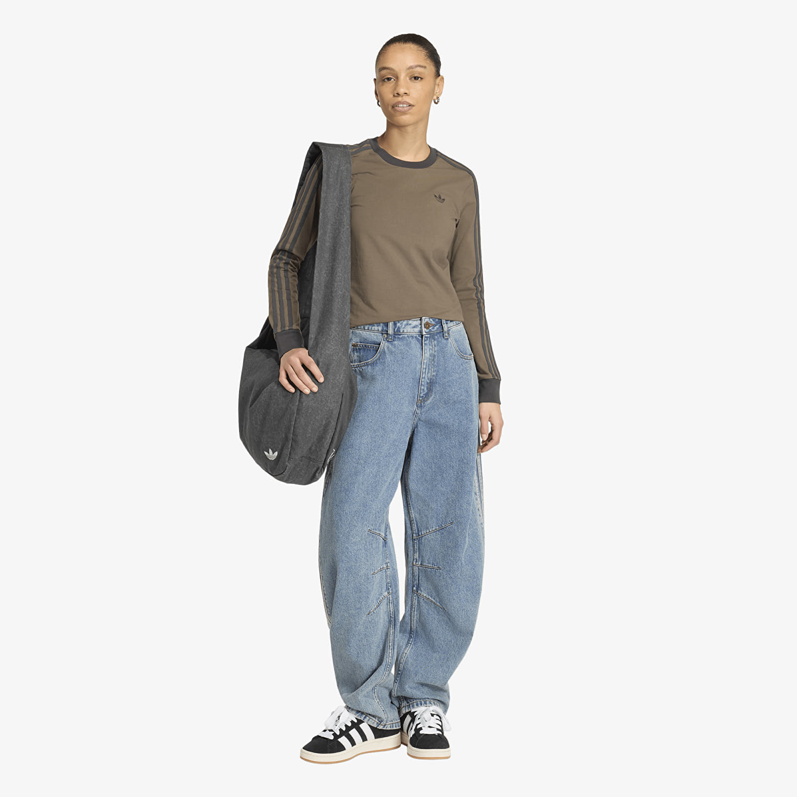 Women's Trousers adidas High Rise Barrel Leg Denim Jeans Worn Blue Denim