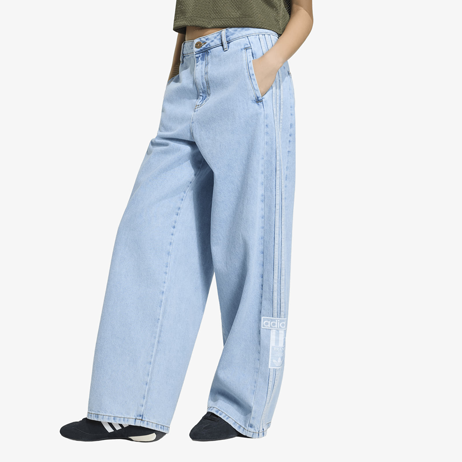 Bukser til kvinder adidas Adibreak Mid-Rise Wide-Leg Denim Pants Light Denim