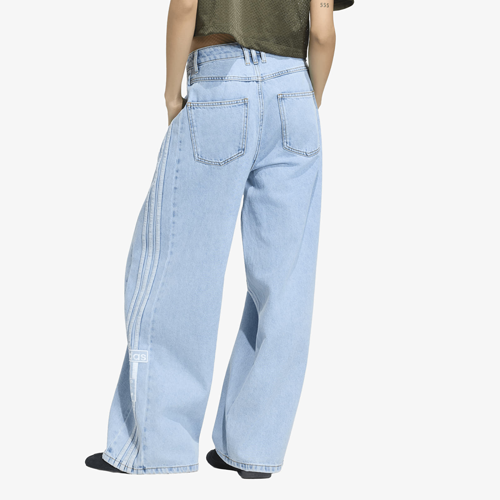 Bukser til kvinder adidas Adibreak Mid-Rise Wide-Leg Denim Pants Light Denim