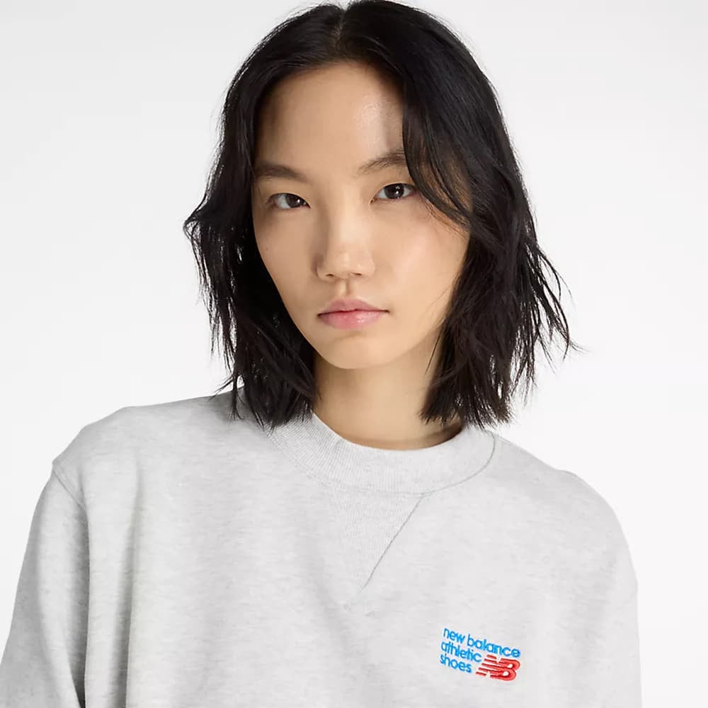 Sweats à capuche femme New Balance Athletics Premium Logo Relaxed Crop Crew Ash Heather