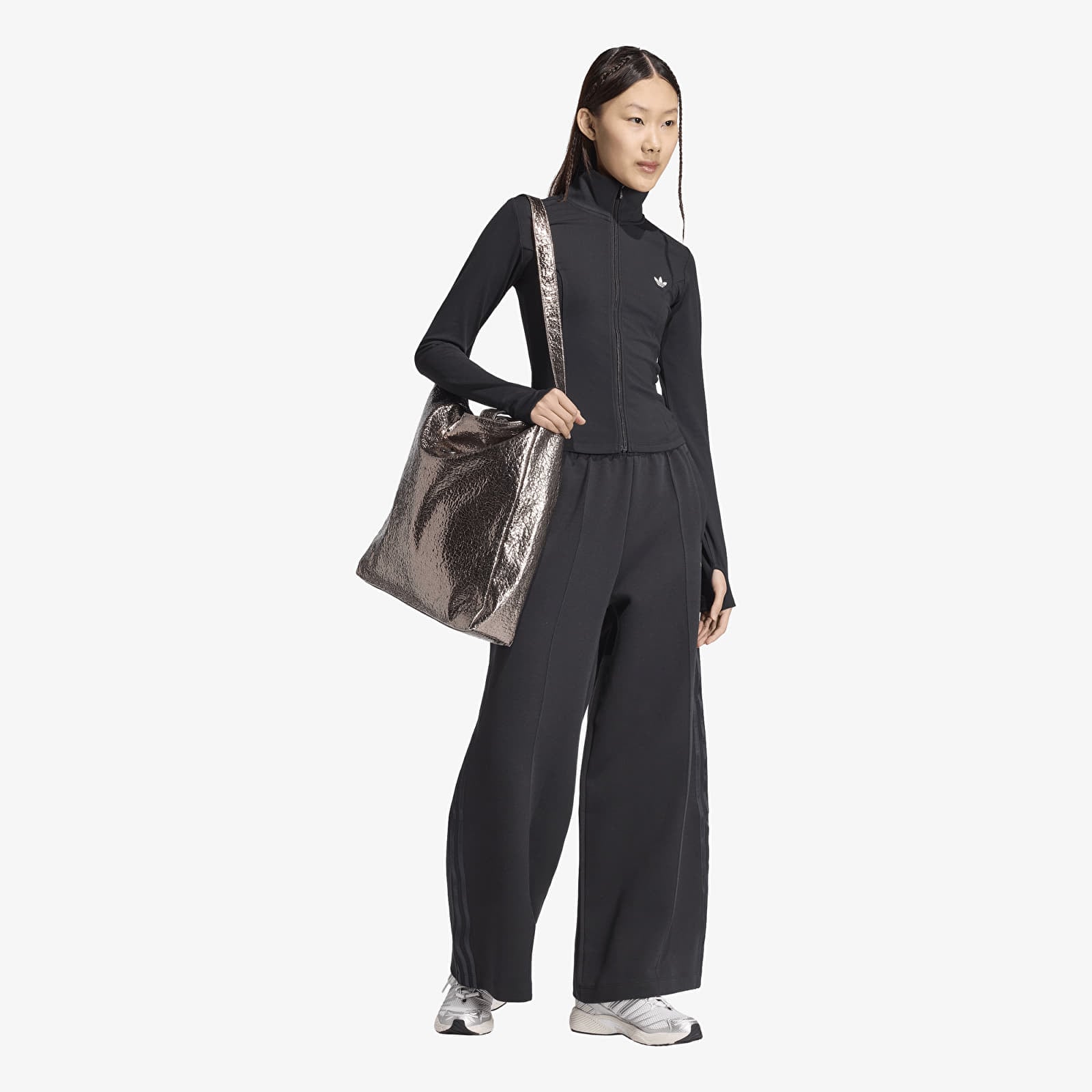 Calças de treino para mulher adidas Spacer Trackpants Black/ Black Reflective/ Night Grey