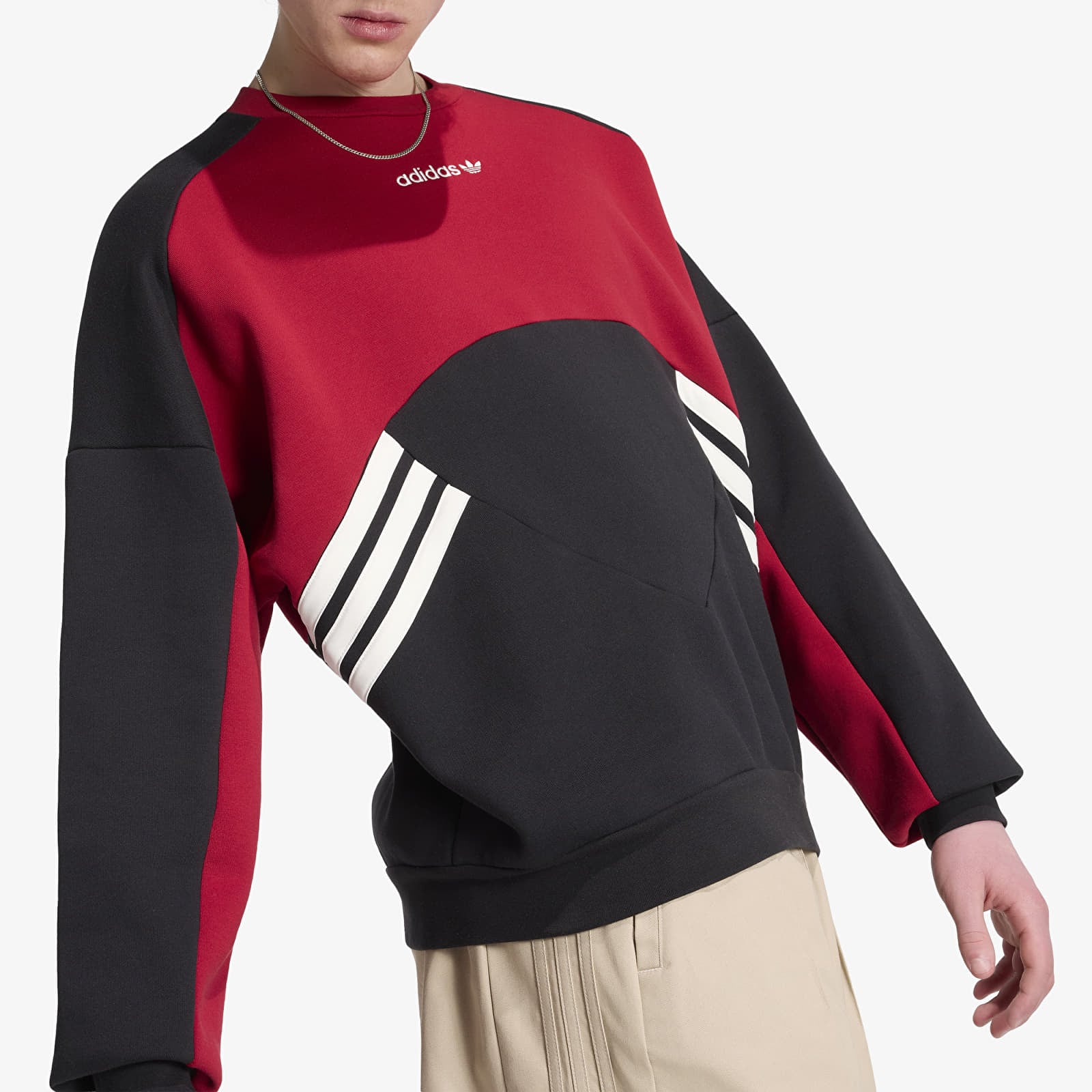 Hoodies voor heren adidas Cutline Crewneck Sweatshirt Black/ Team Victory Red
