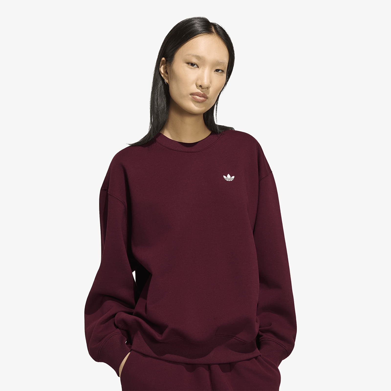 Hoodies voor dames adidas Essentials Crew Long Fleece Os Sweatshirt Maroon