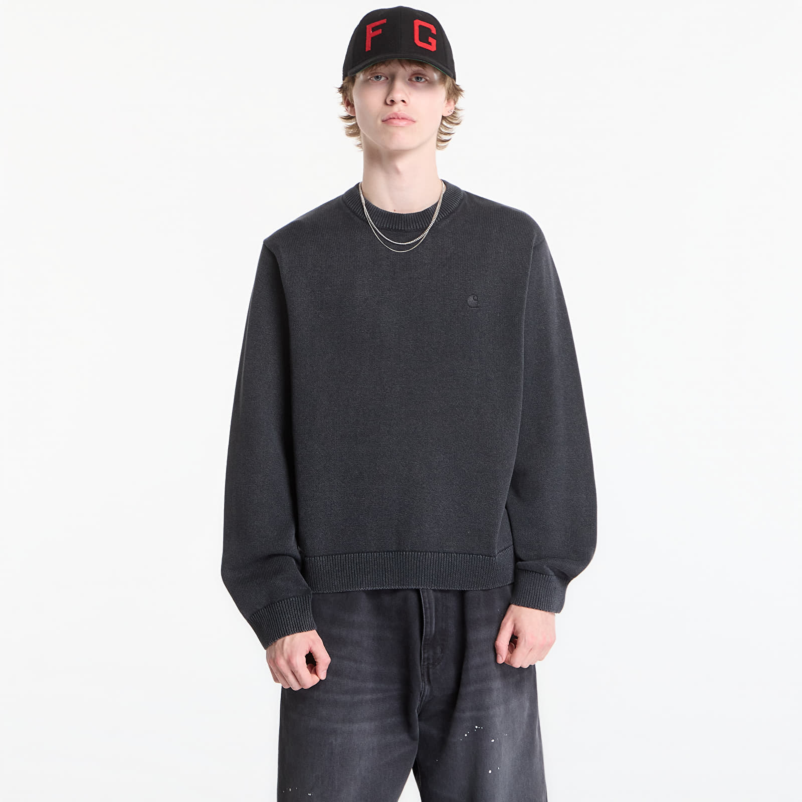 Jerseys para hombre Carhartt WIP Kori Sweater UNISEX Black Garment Dyed