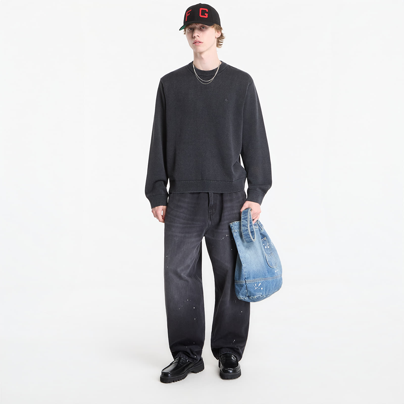 Jerseys para hombre Carhartt WIP Kori Sweater UNISEX Black Garment Dyed