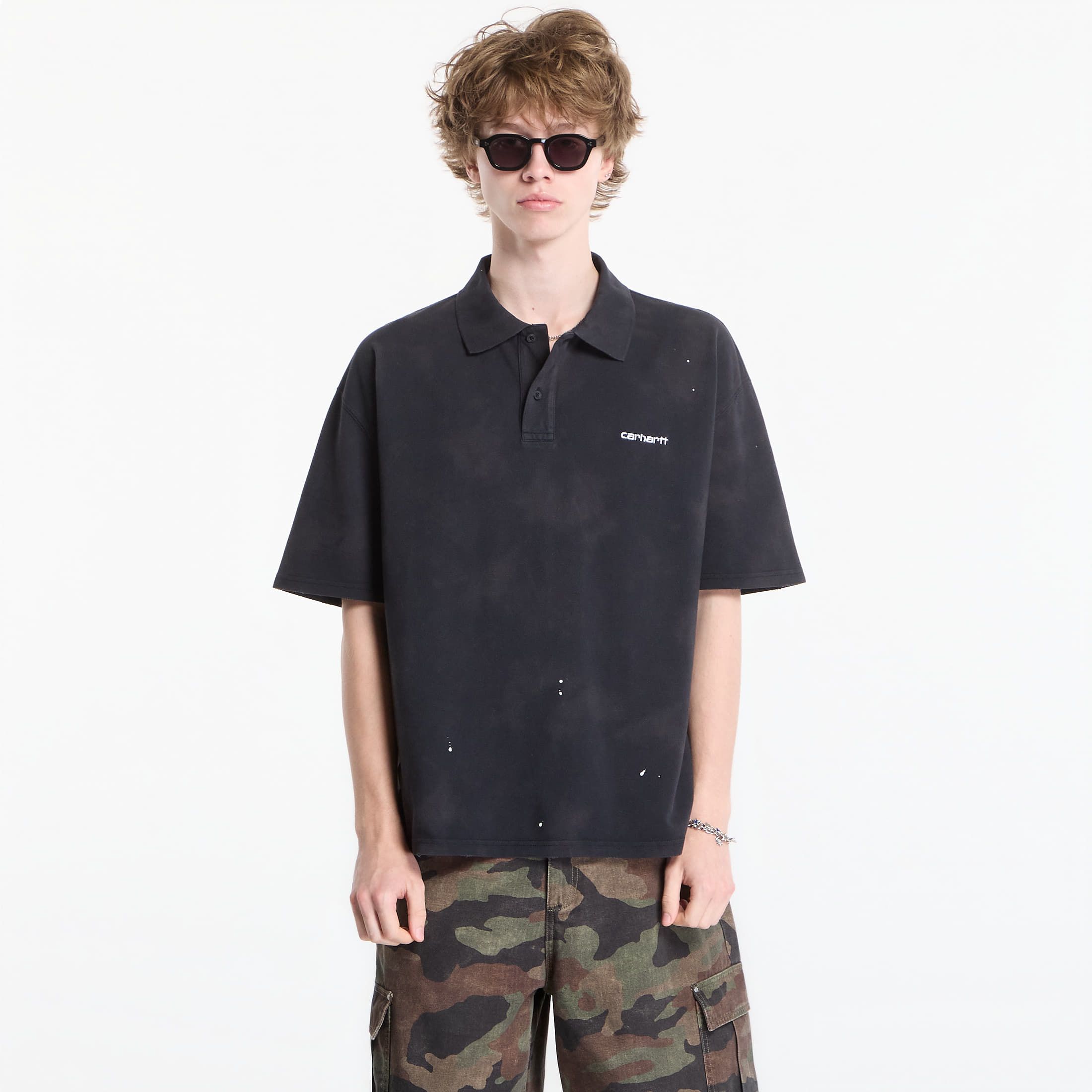 Тениска Carhartt WIP S/S Painter Polo UNISEX Black Destroy Wash, Splatter L