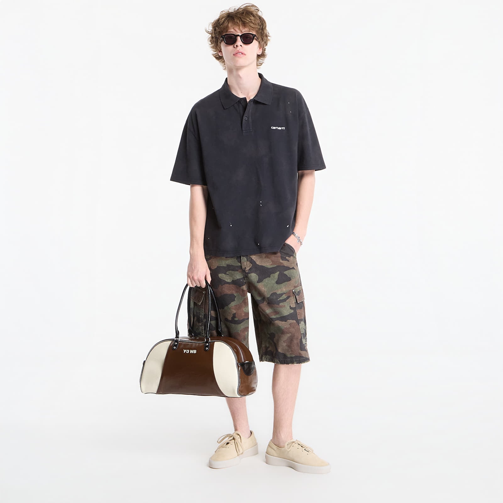 Tricouri bărbați Carhartt WIP S/S Painter Polo UNISEX Black Destroy Wash, Splatter
