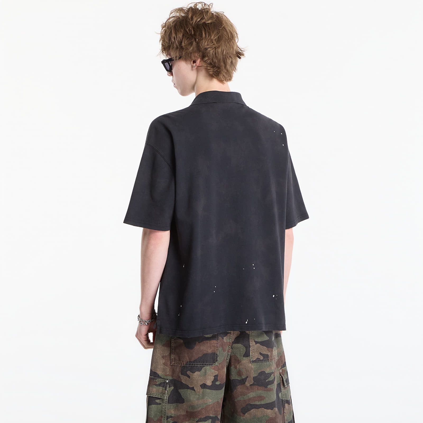 Tricouri bărbați Carhartt WIP S/S Painter Polo UNISEX Black Destroy Wash, Splatter