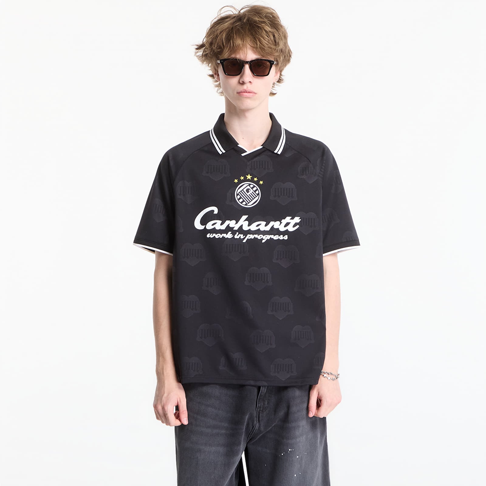 T-shirts för män Carhartt WIP S/S Terrace Football T-Shirt UNISEX Heart Train Jacquard, Black